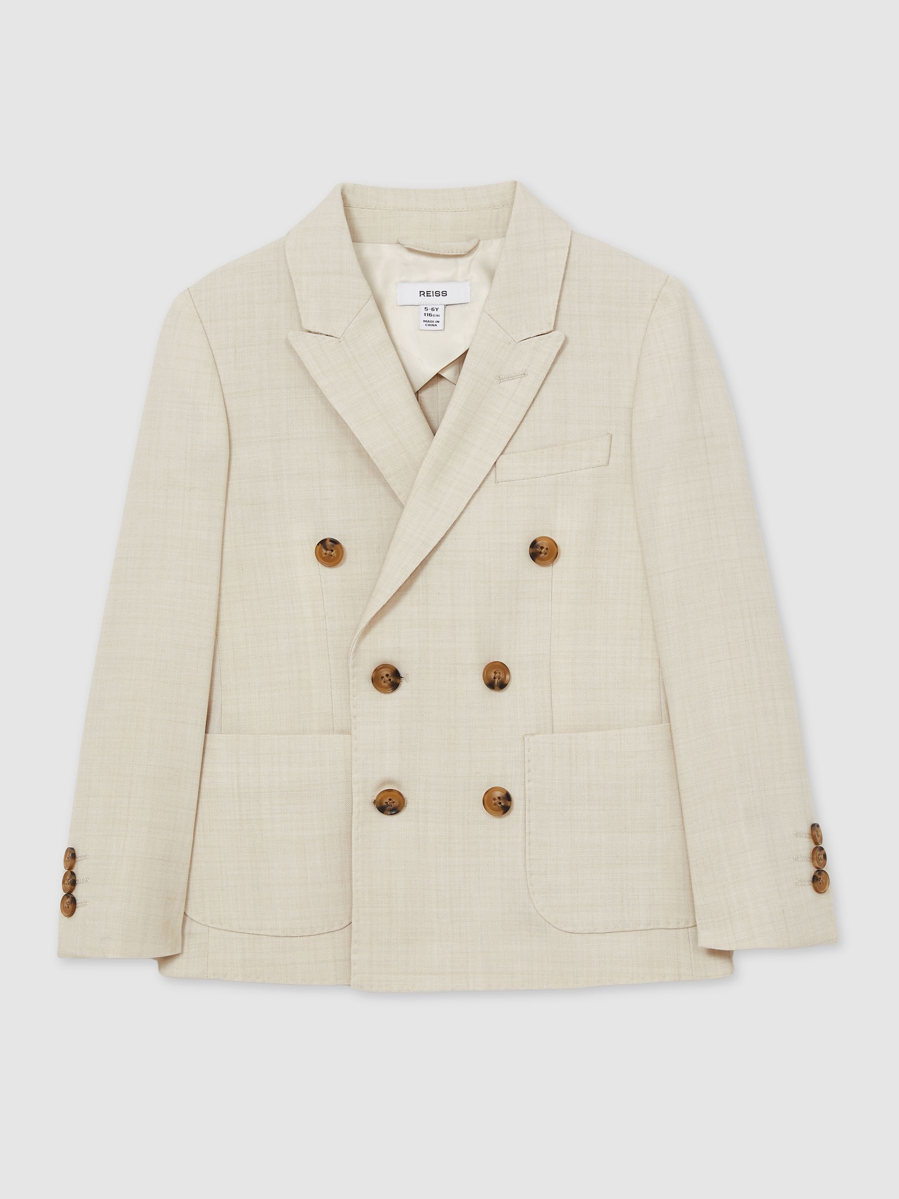 9-13 yrs Double-Breasted Textured Blazer With Wool in Stone