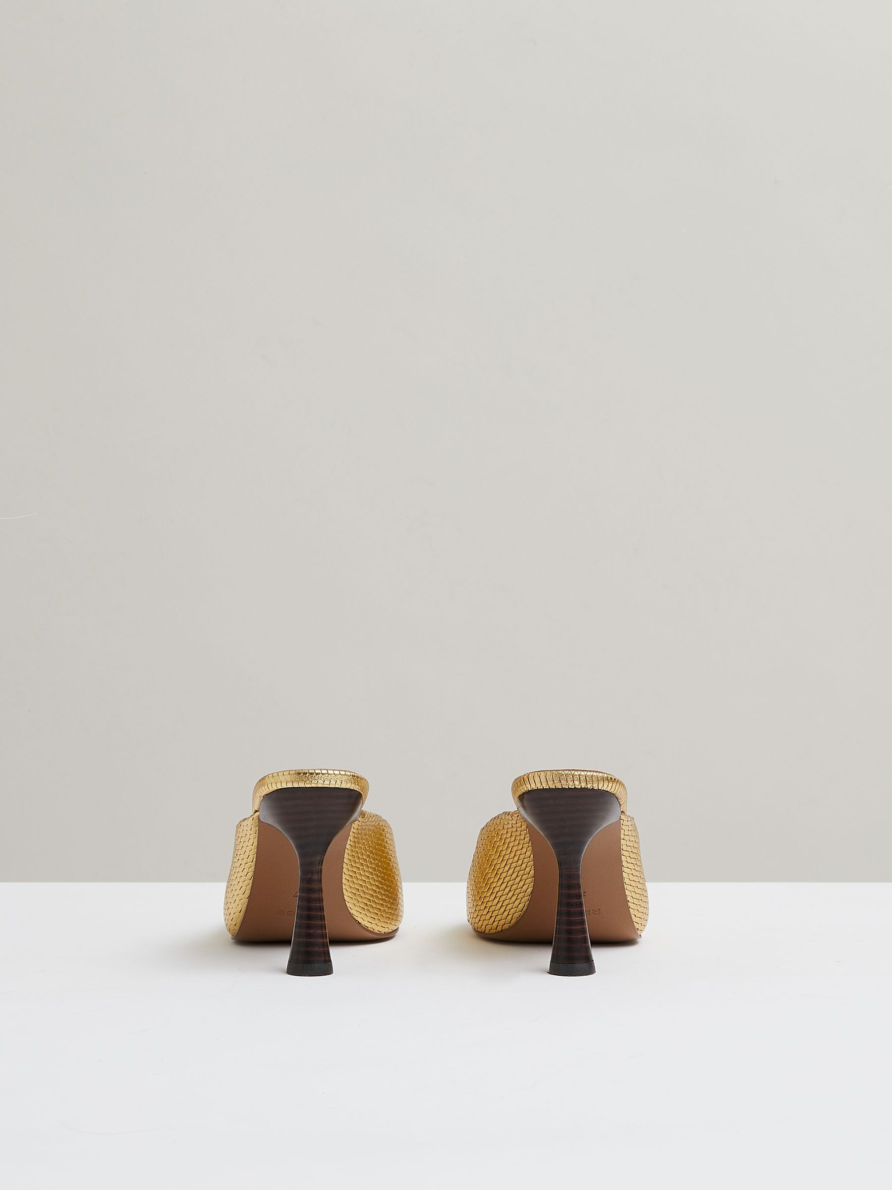 Leather Heeled Mules in Gold