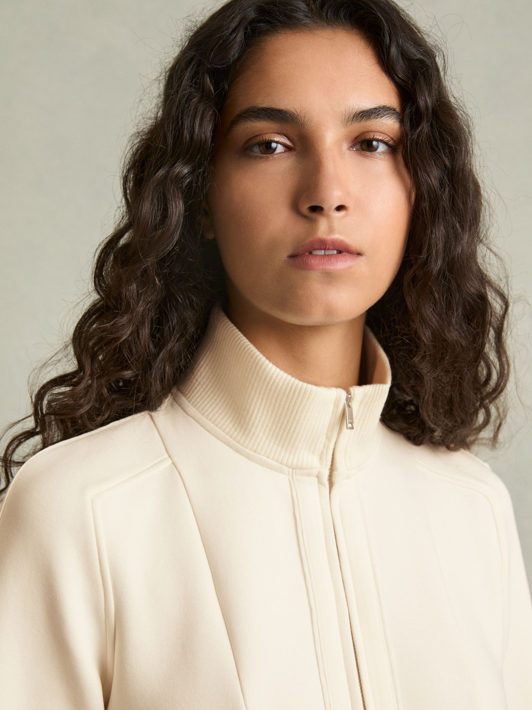 ZIp-Neck Interlock-Jersey Dress in Cream