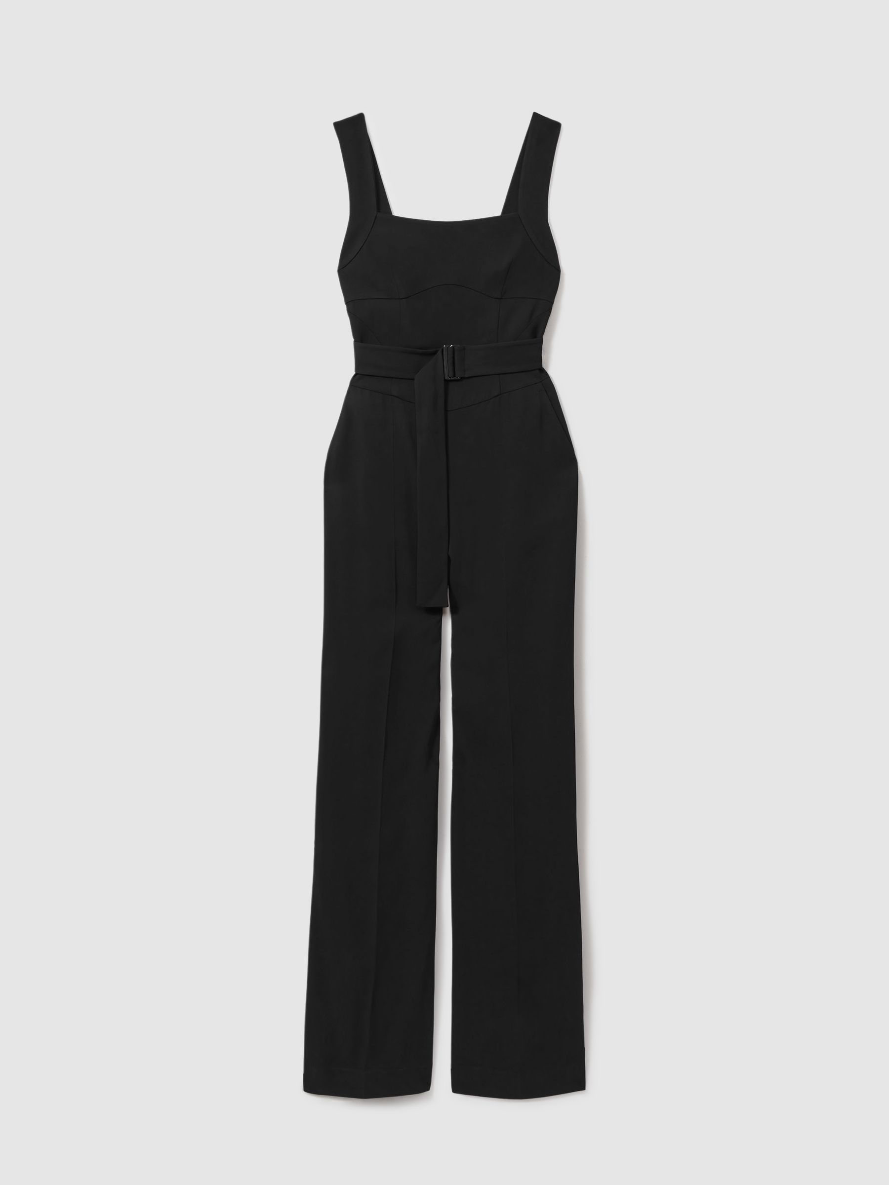 Cross Back Belted Jumpsuit in Black