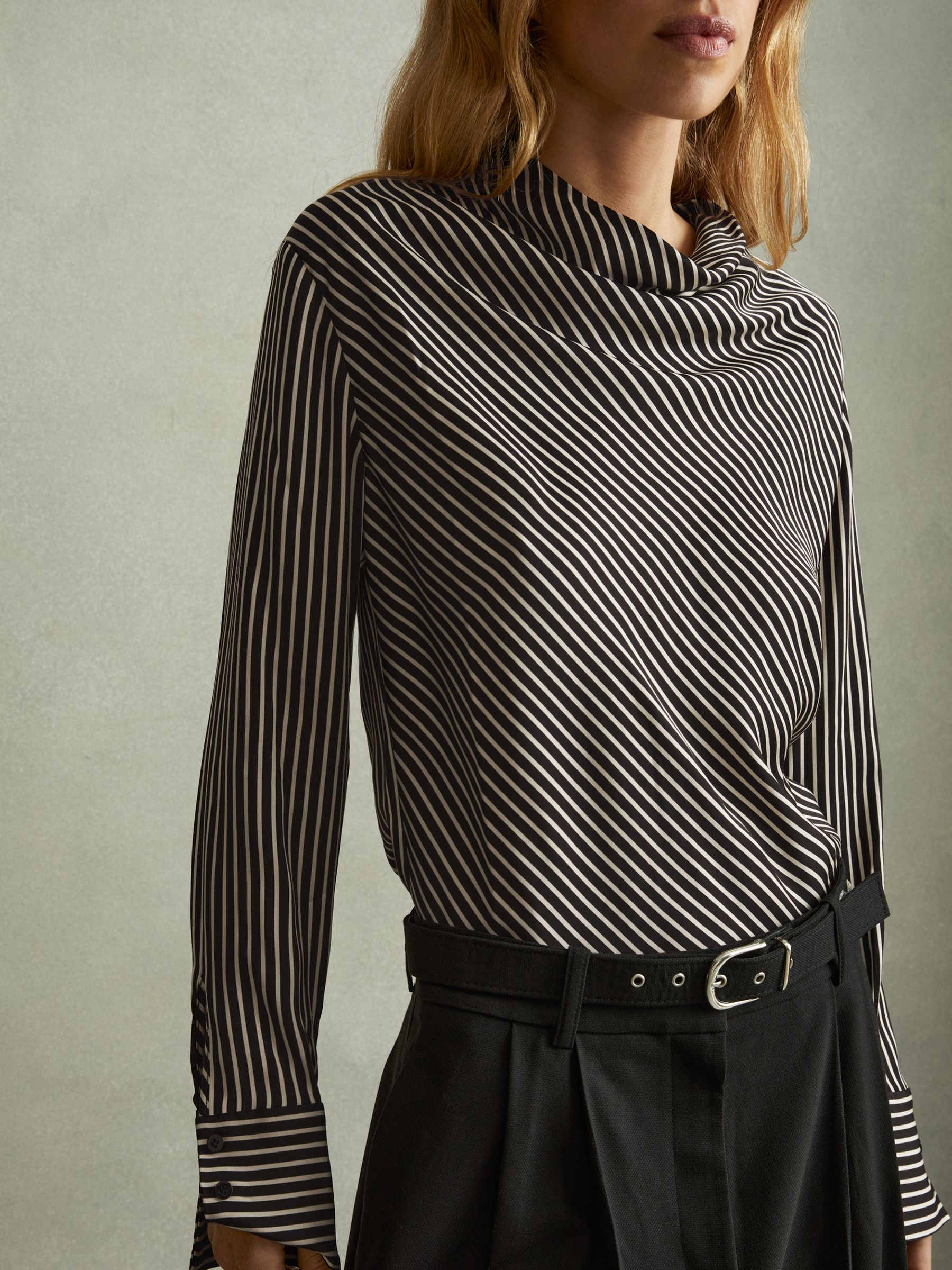Addison Black Striped Cowl Neck Top