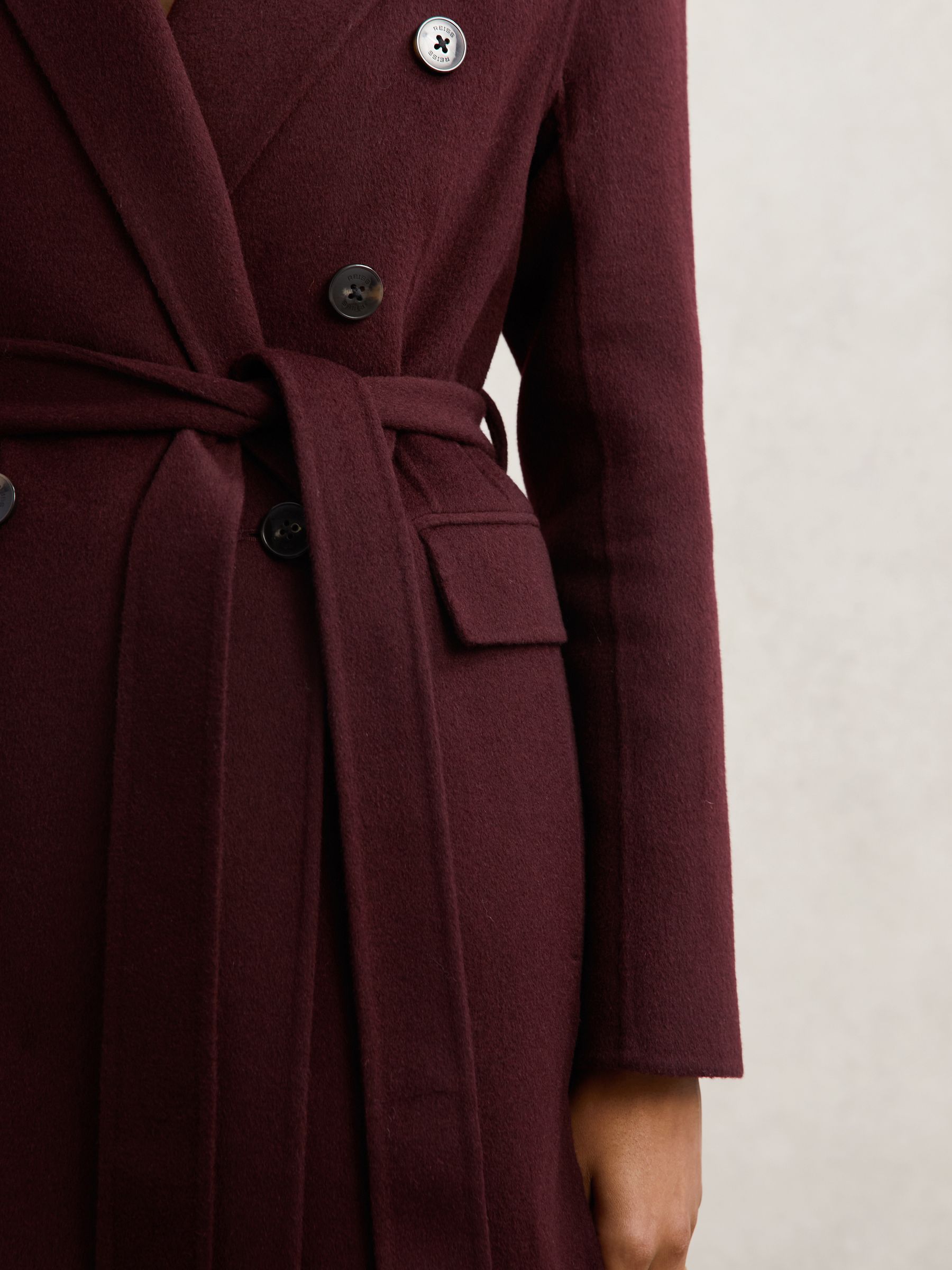 Petite Double-Breasted Blindseam Coat Wool-Blend in Burgundy
