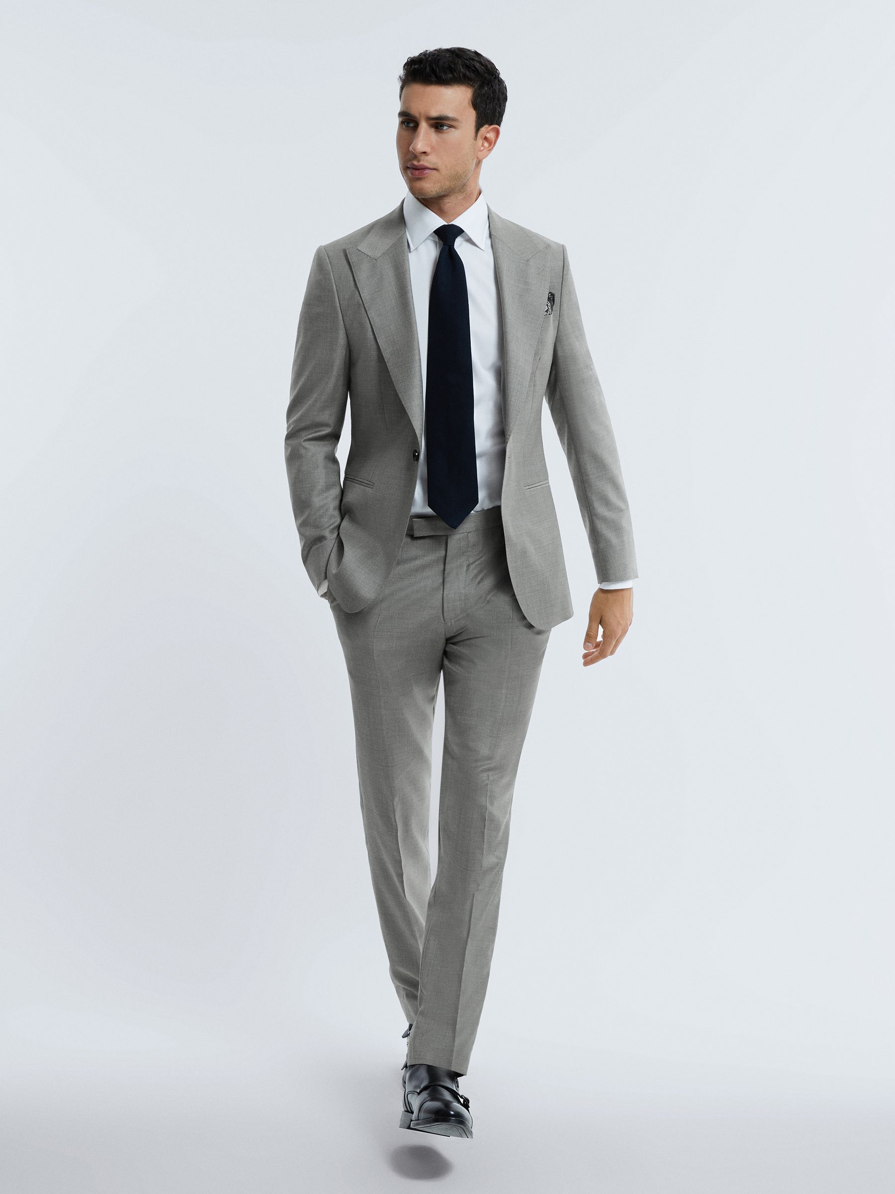 Atelier Wool Cashmere Slim Fit Single Breasted Blazer in Grey Melange