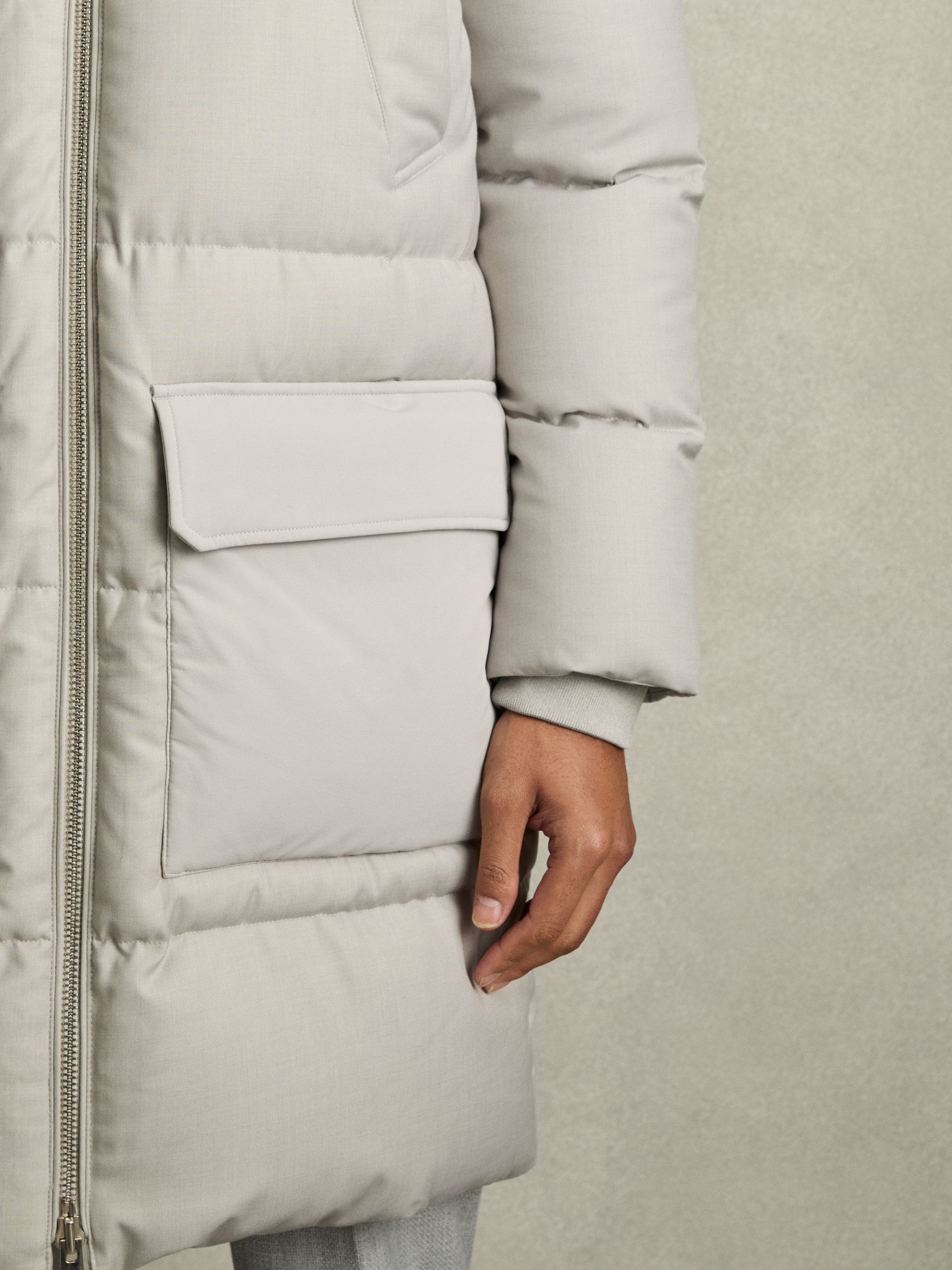 Quilted Longline Puffer Jacket in Grey