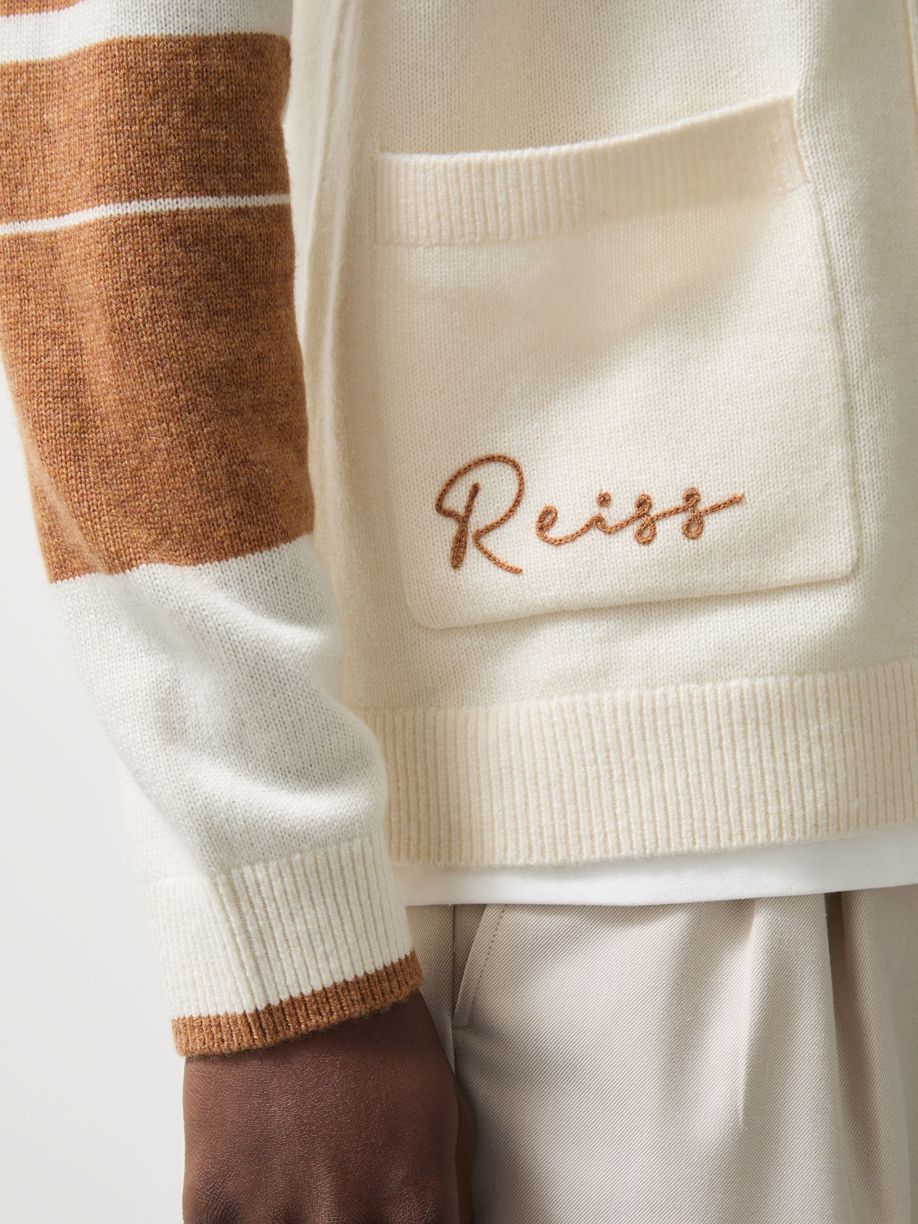 McLaren F1 Team Varsity Cardigan Wool-Cashmere in Off White/Camel