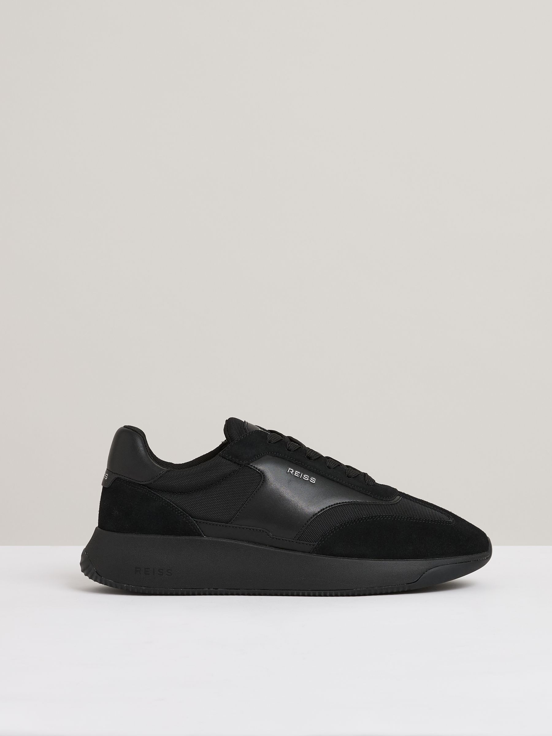 Leather Suede Running Trainers in All Black