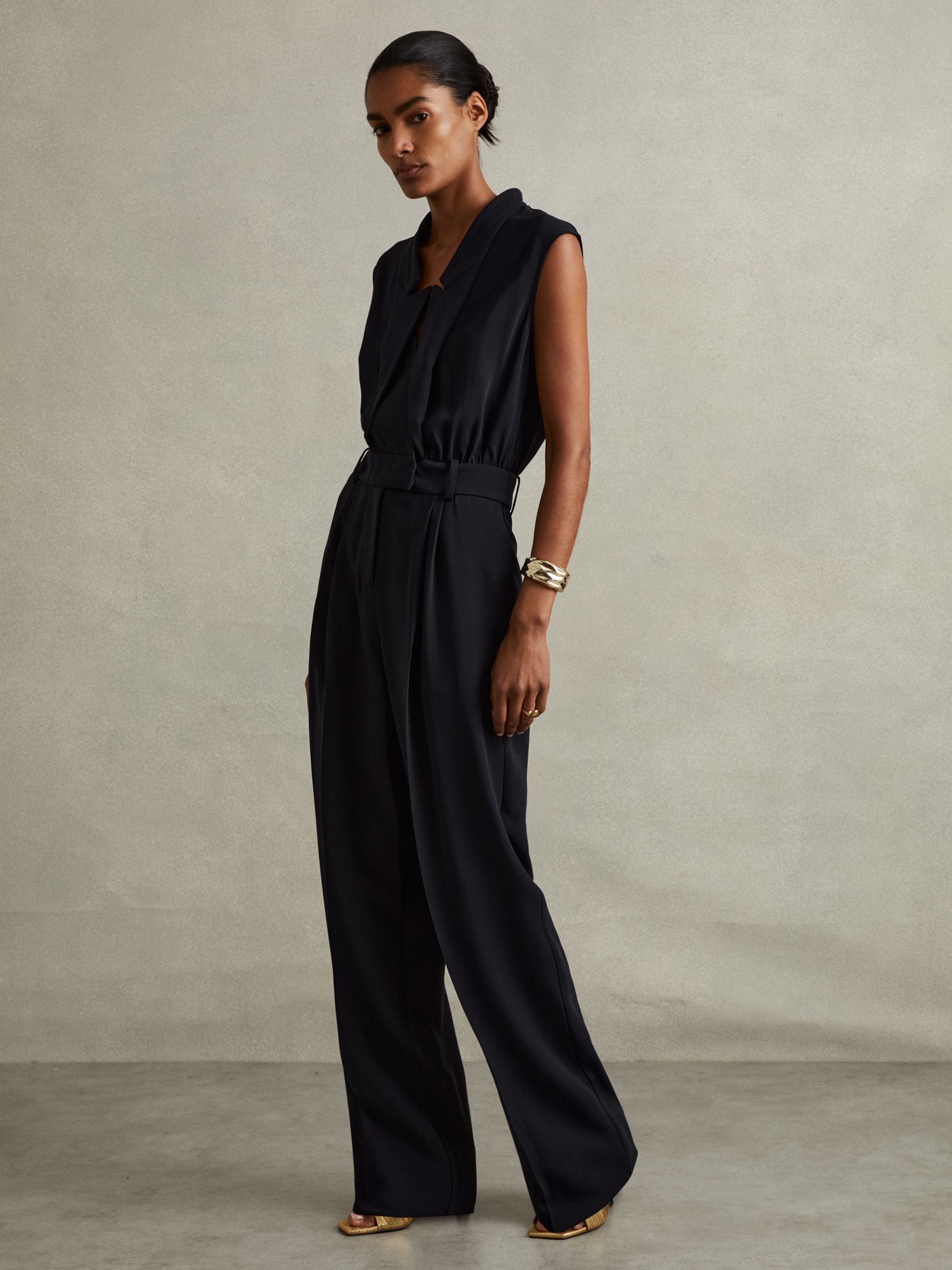 Sara Navy Tux Pleated Jumpsuit