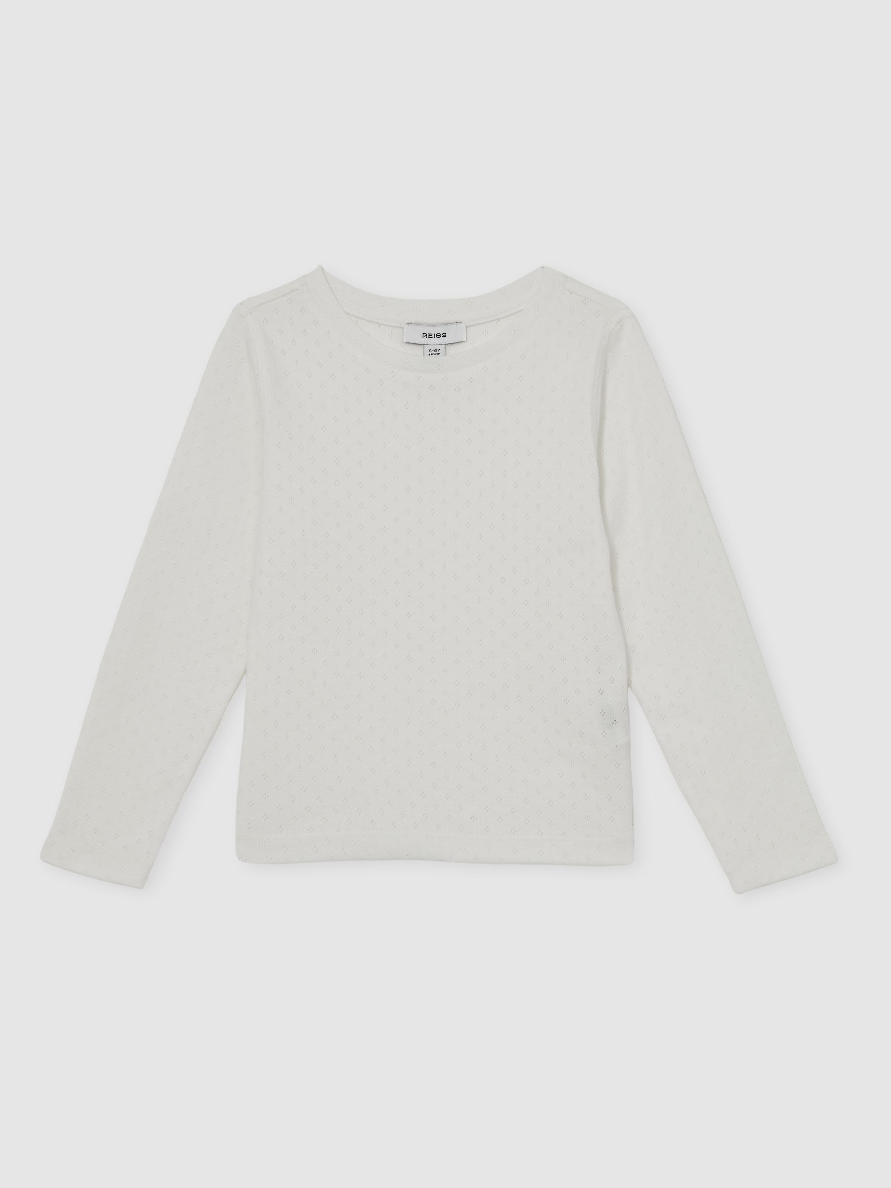 3-9 yrs Cotton Pointelle Long-Sleeve Top in White