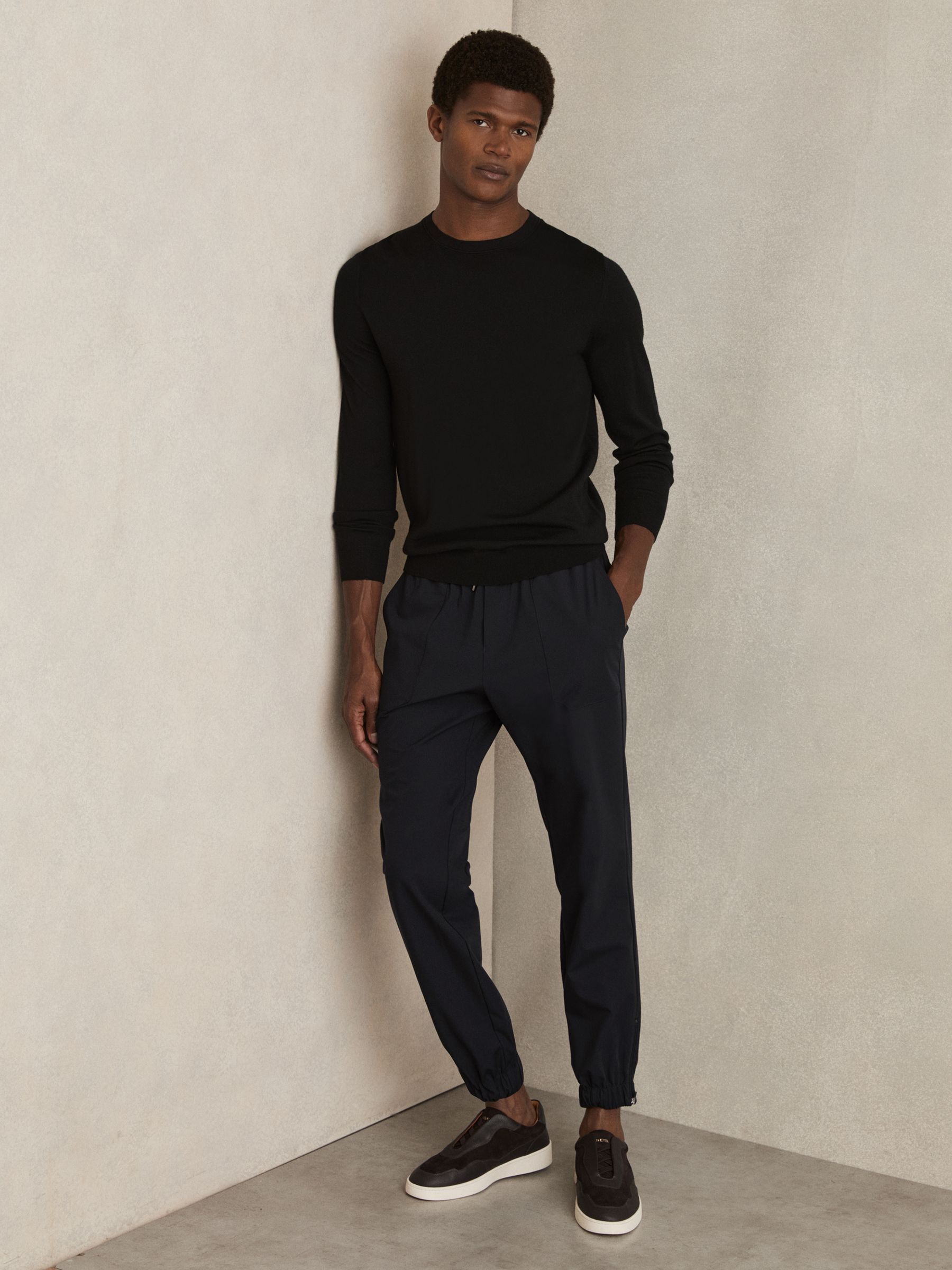 Drawstring Technical Cuffed Trousers in Navy