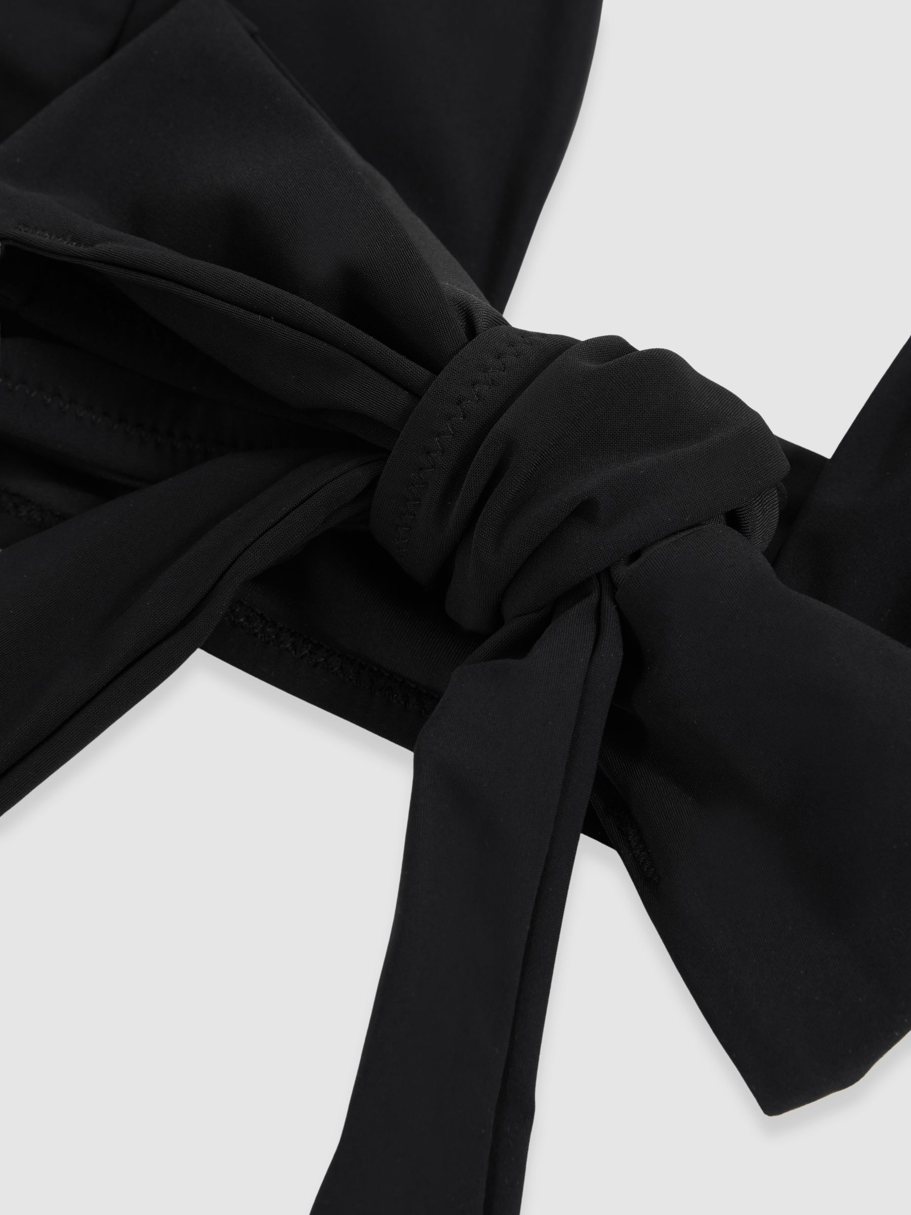 Plunge Tie Halterneck Bikini Top in Black