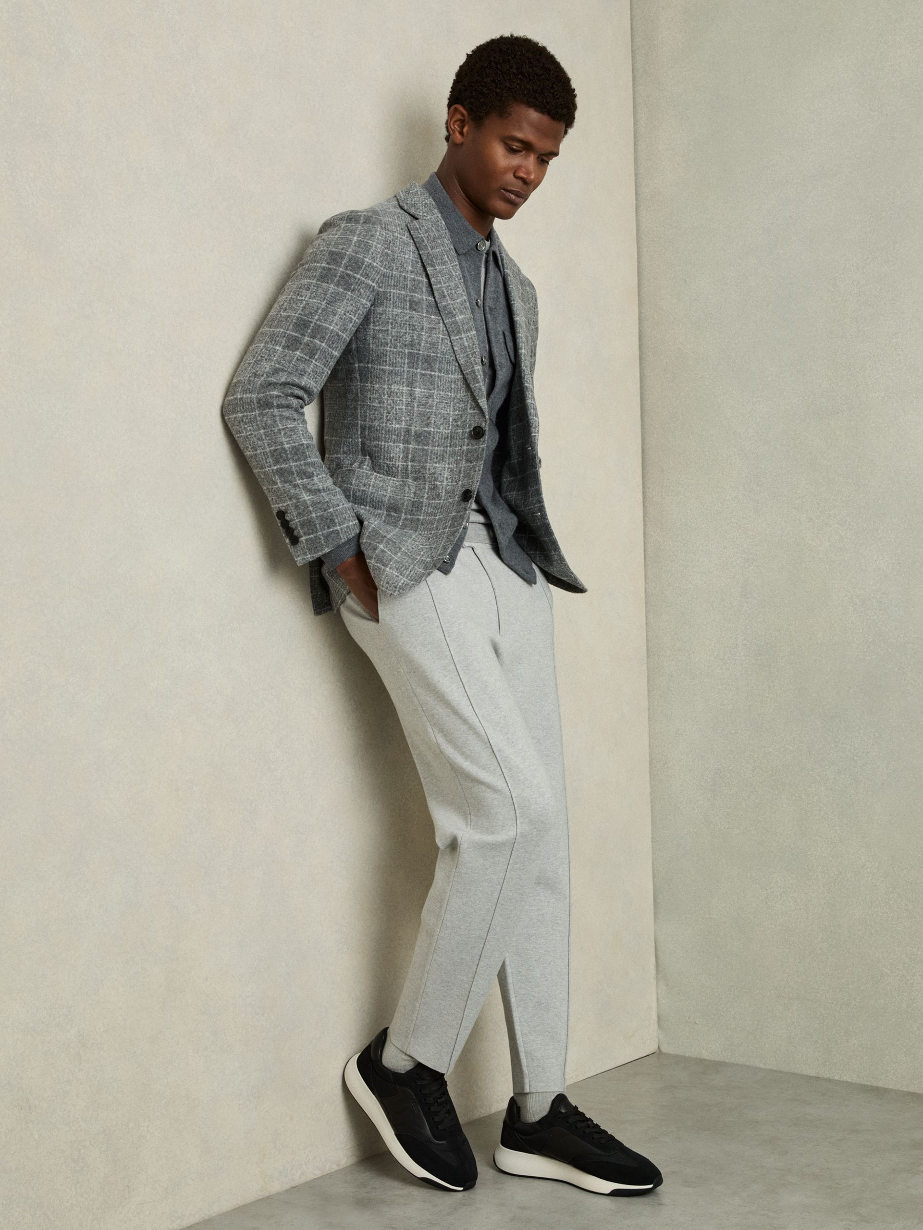 Leather Suede Running Trainers in Black/White