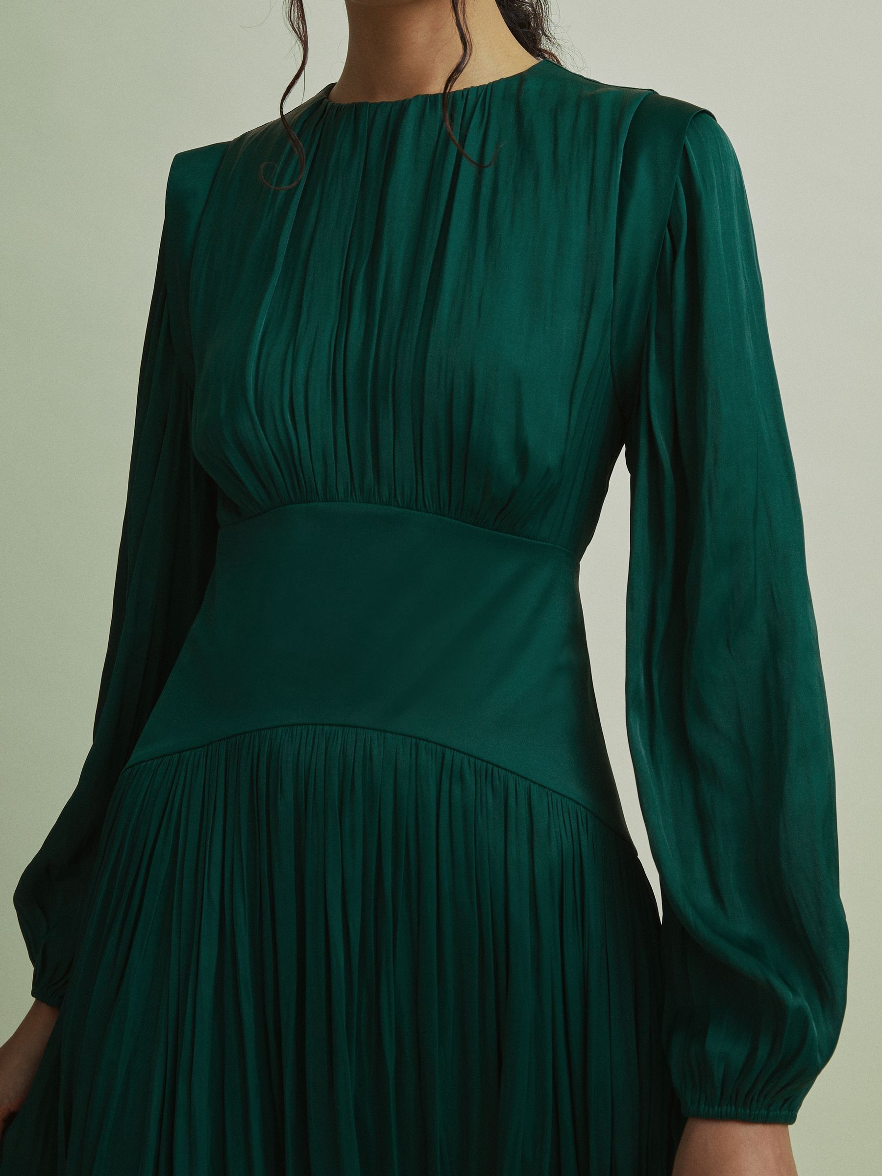 Florere Blouson Sleeve Midi Dress in Dark Green
