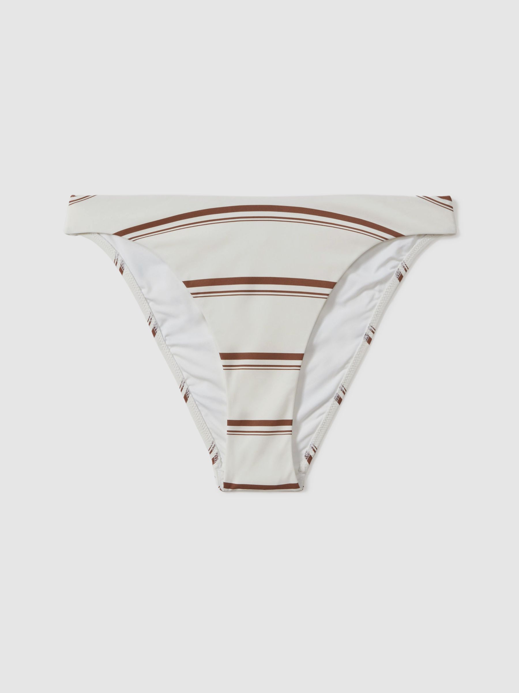 Striped High Cut Bikini Bottoms in Cream/Brown