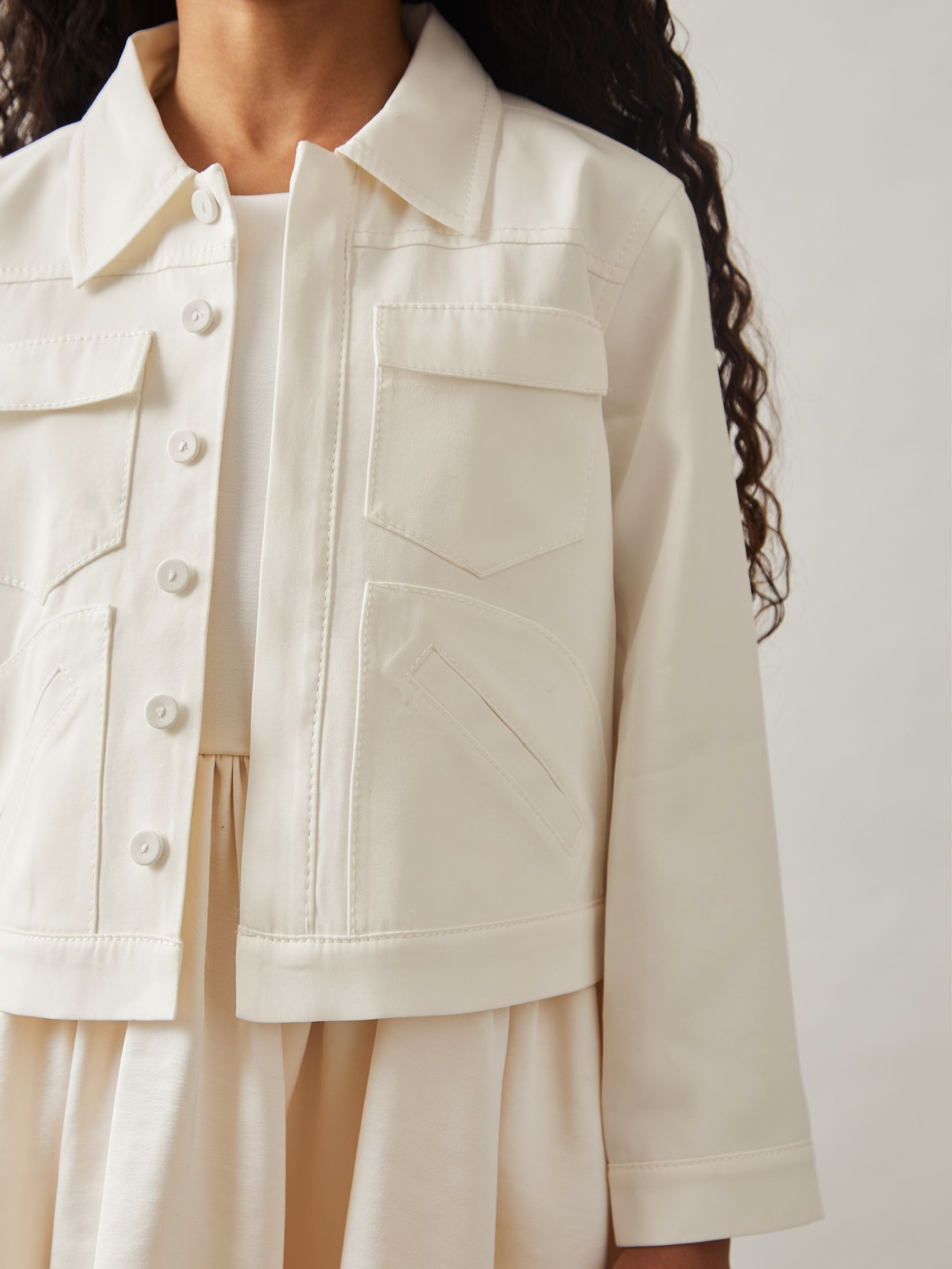 9-13 yrs Button-Through Cropped Shirt Jacket in Ivory