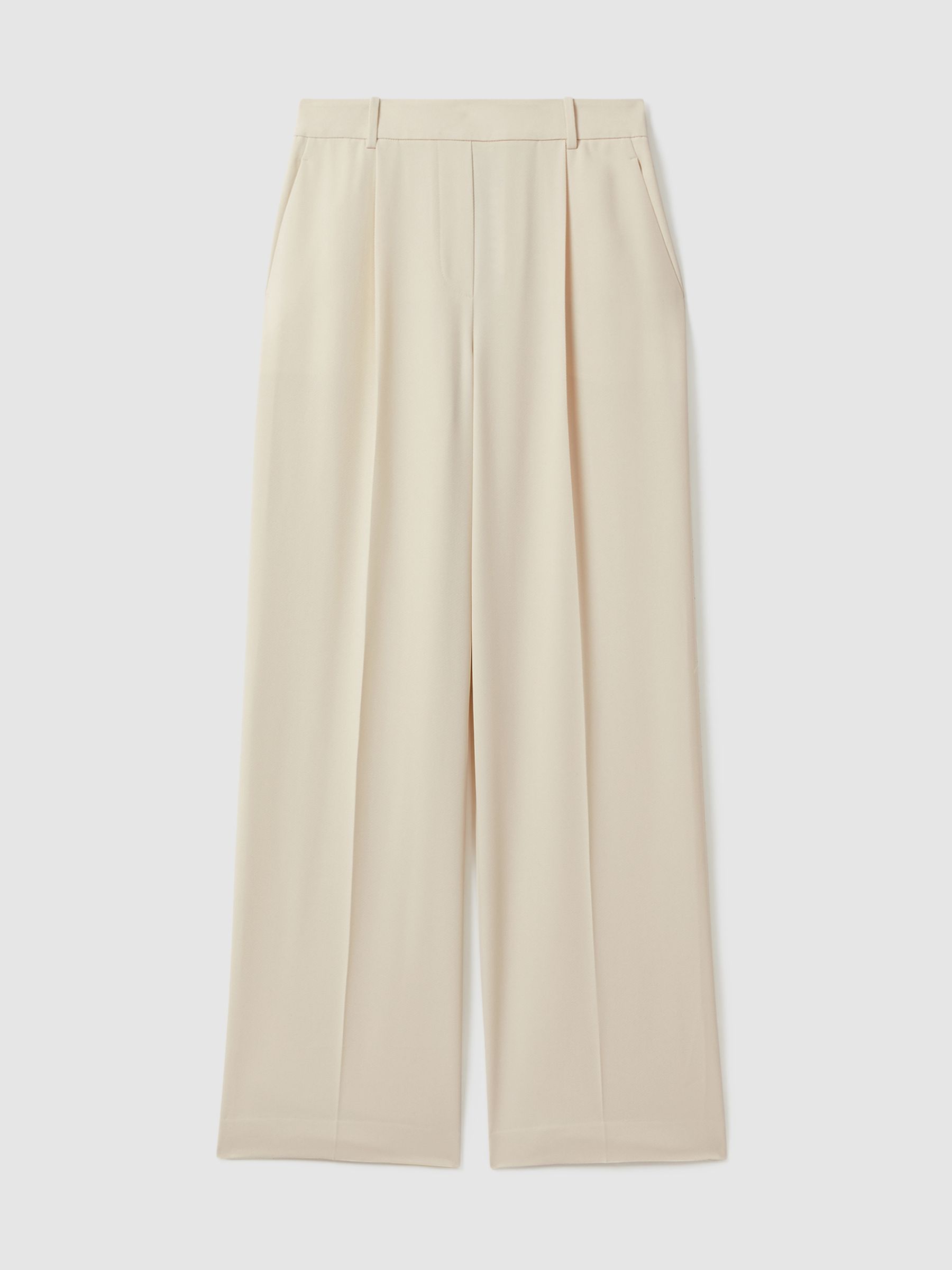 Petite Elasticated-Waist Wide-Leg Twill Trousers in Cream