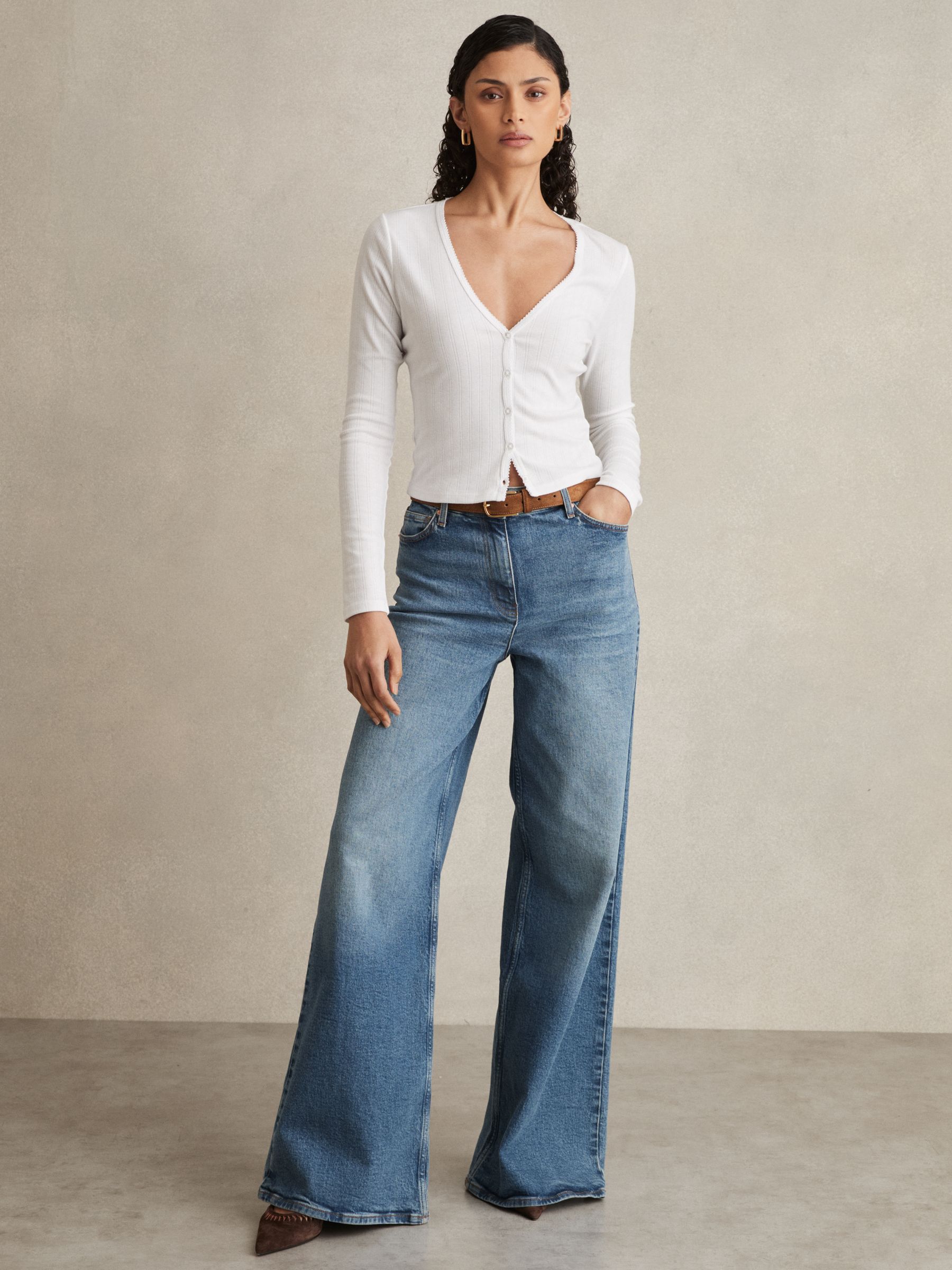 Good American Pointelle Cardigan in White