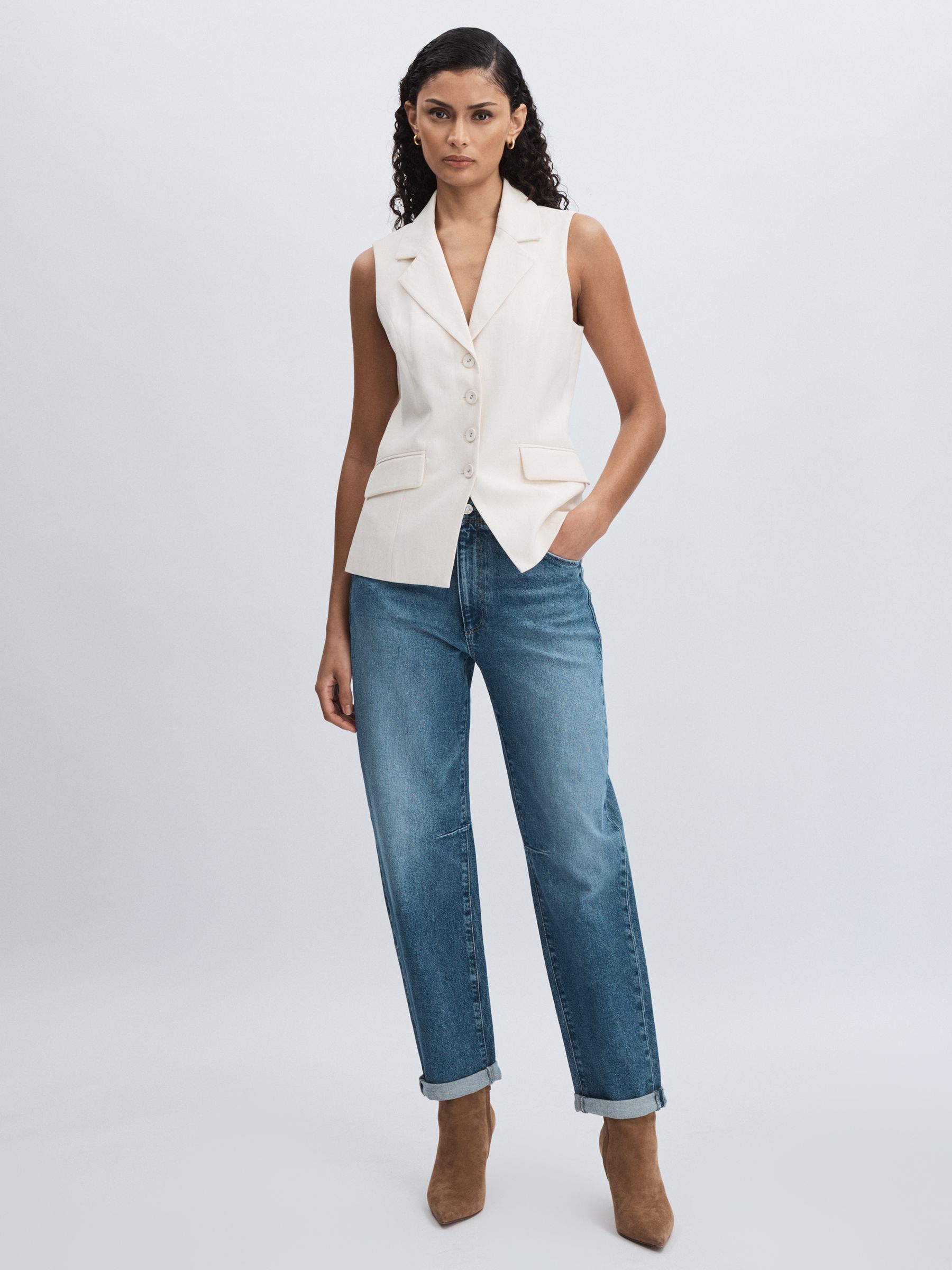 Paige Lyocell Cotton Tailored Waistcoat in Ivory