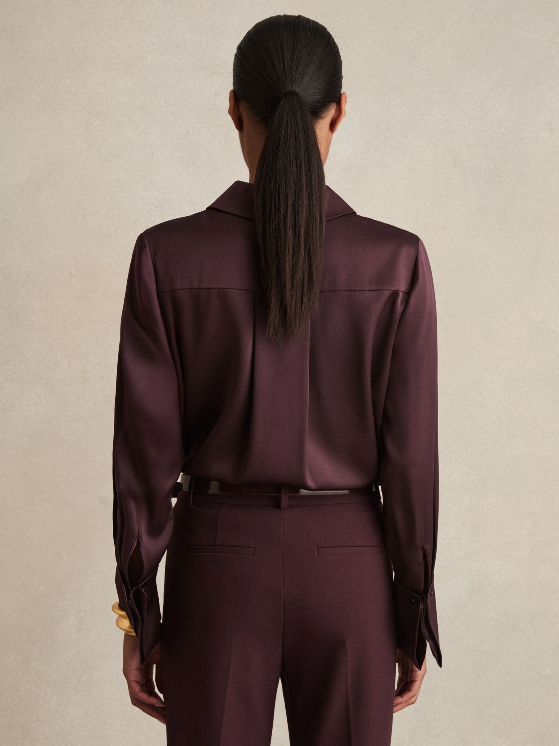 Silk Double-Cuff Button-Through Shirt in Red