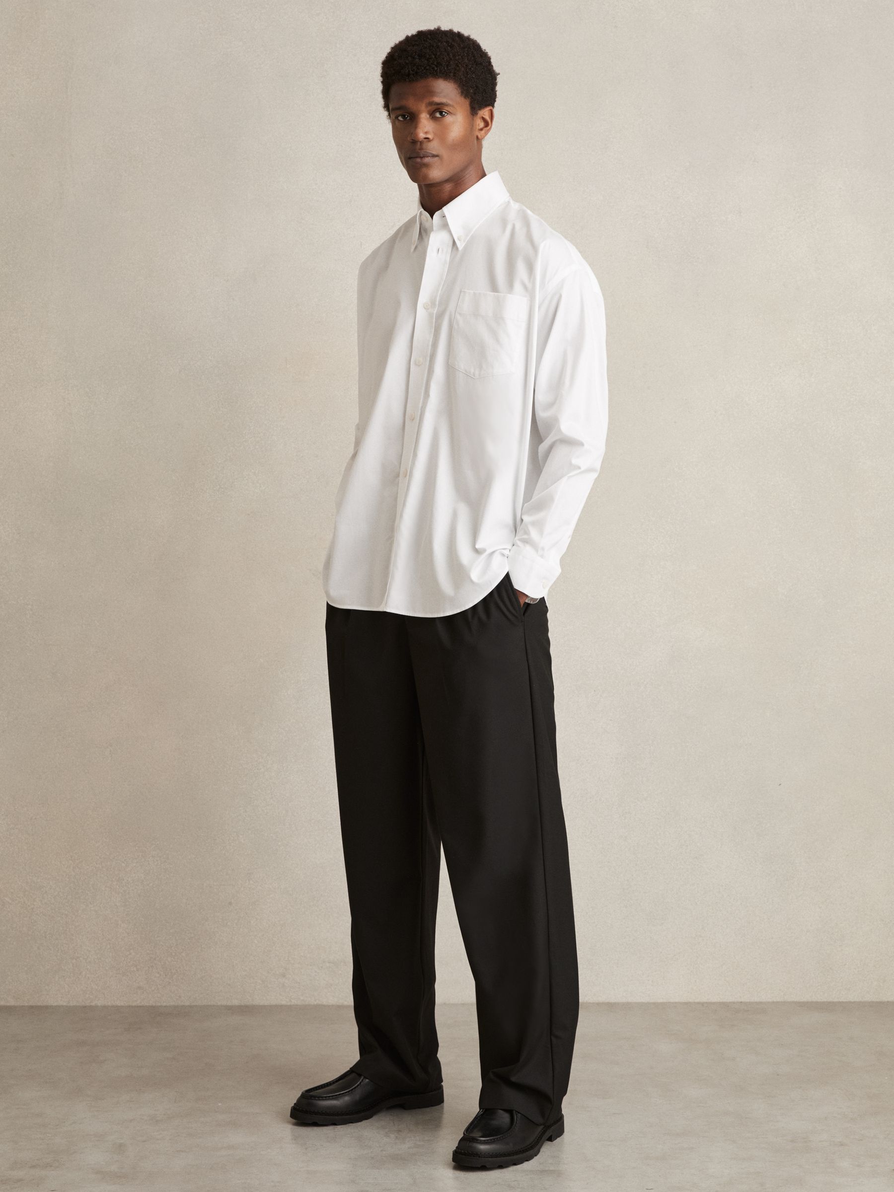 Cotton Oversized Long-Sleeve Shirt in White