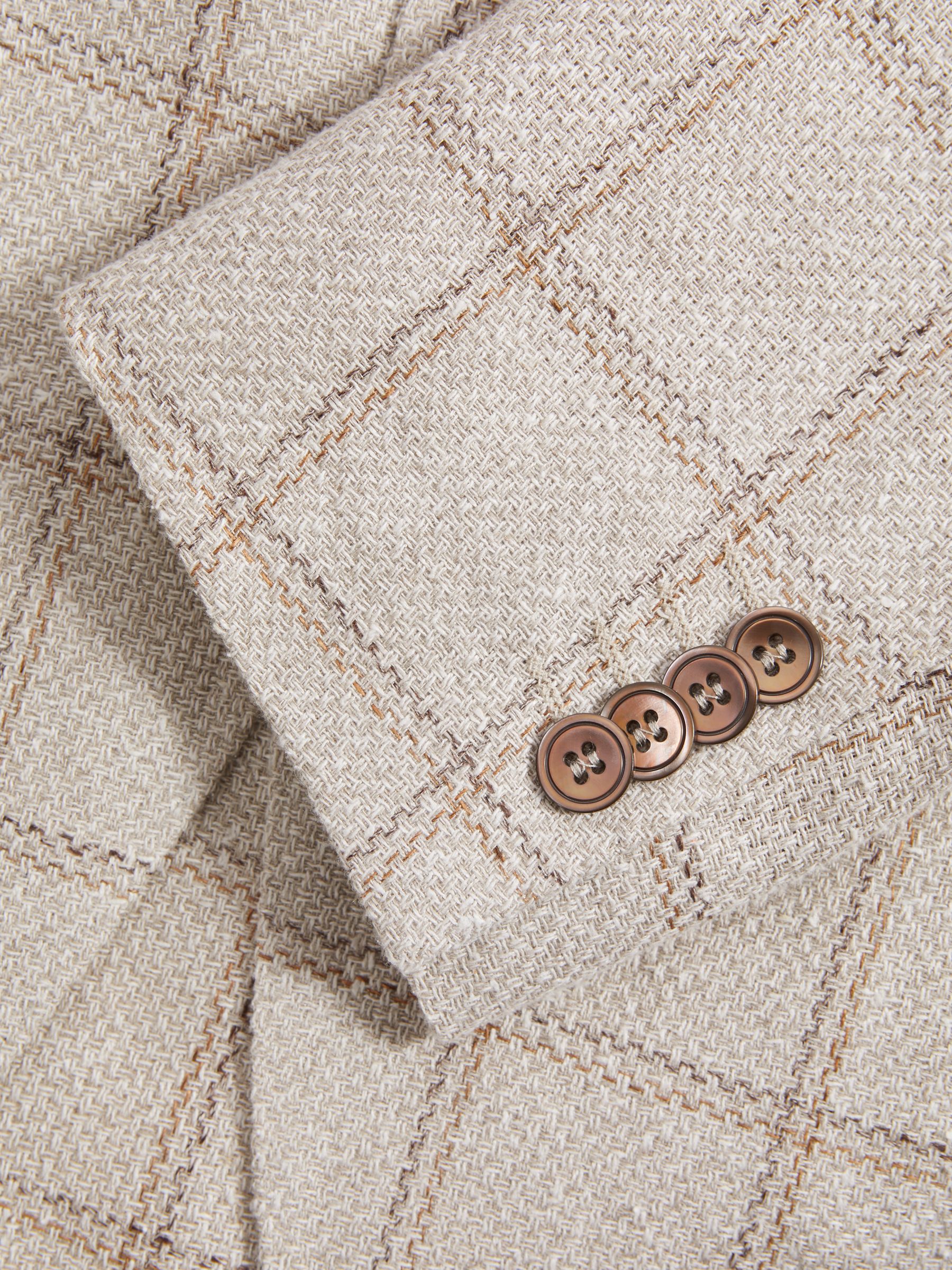 Oscar Jacobson Linen Blend Single Breasted Check Blazer in Cream