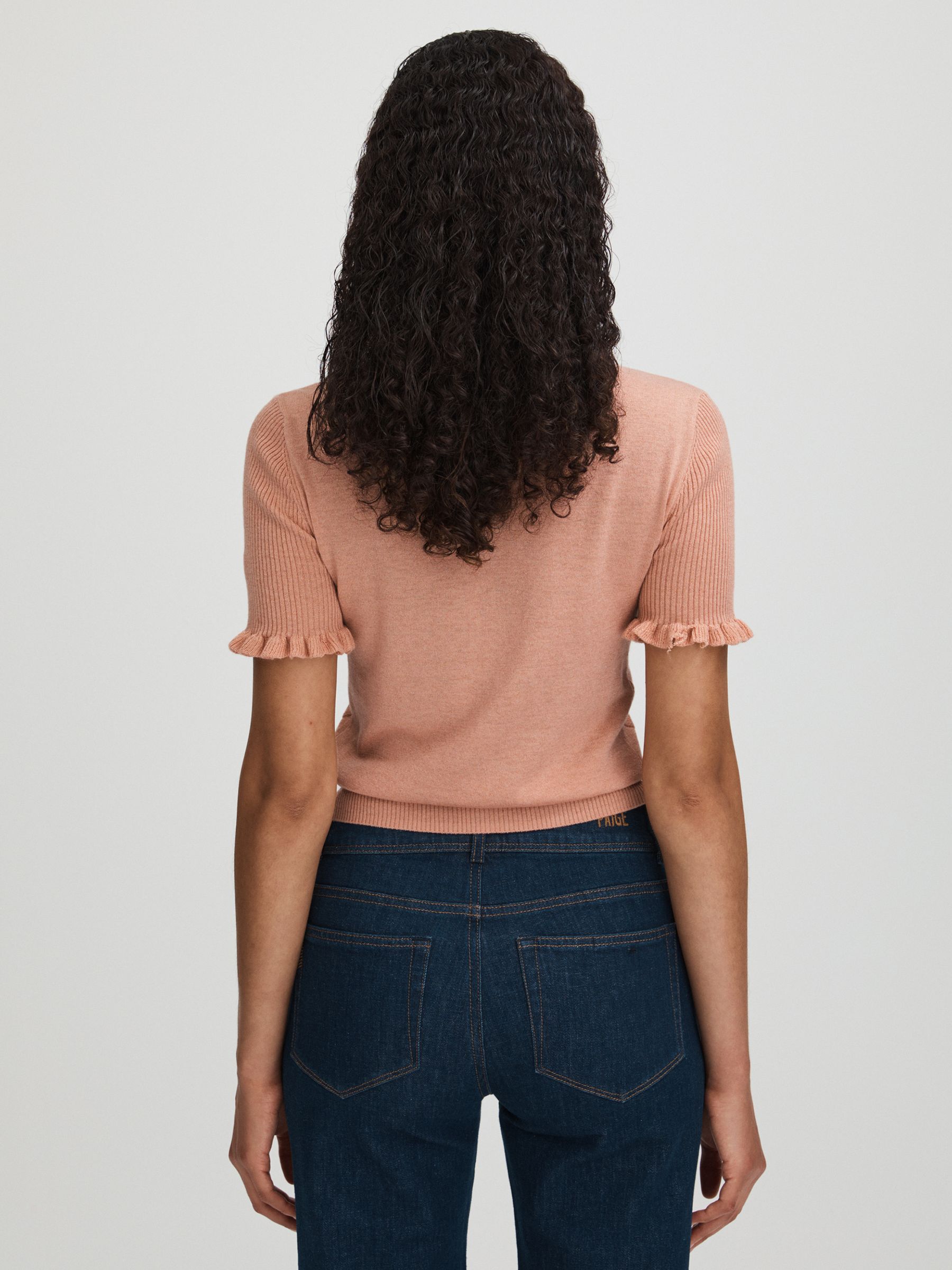 Paige Metallic Ruffle Trim Top in Peach