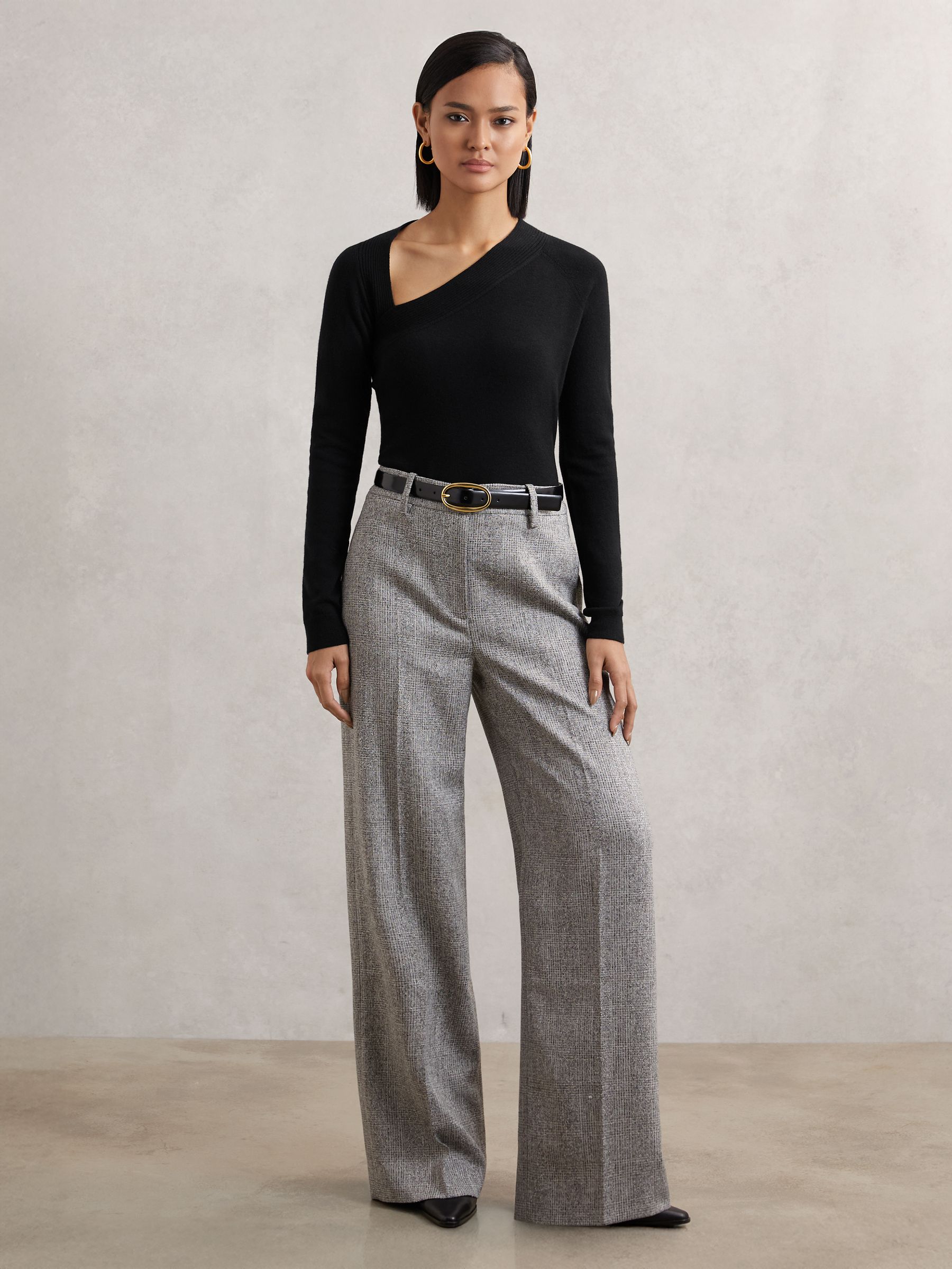 Wool-Blend Asymmetric Knit Top in Black