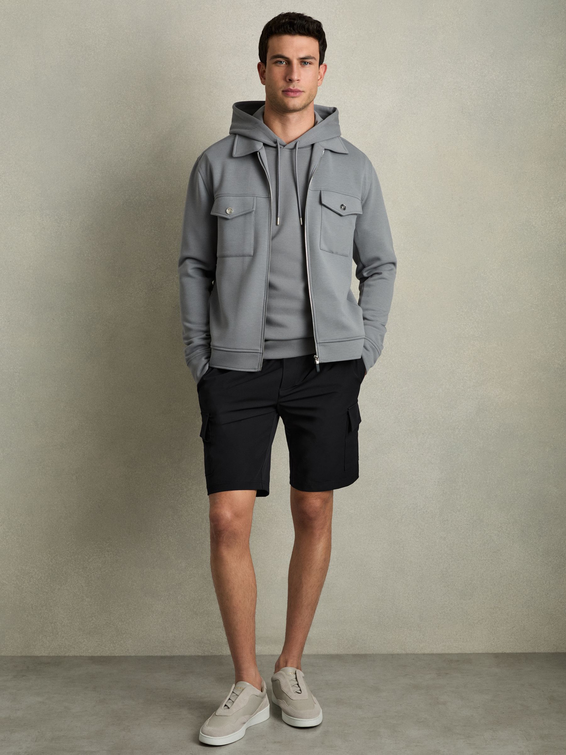 Drawstring Technical Cargo Shorts in Navy