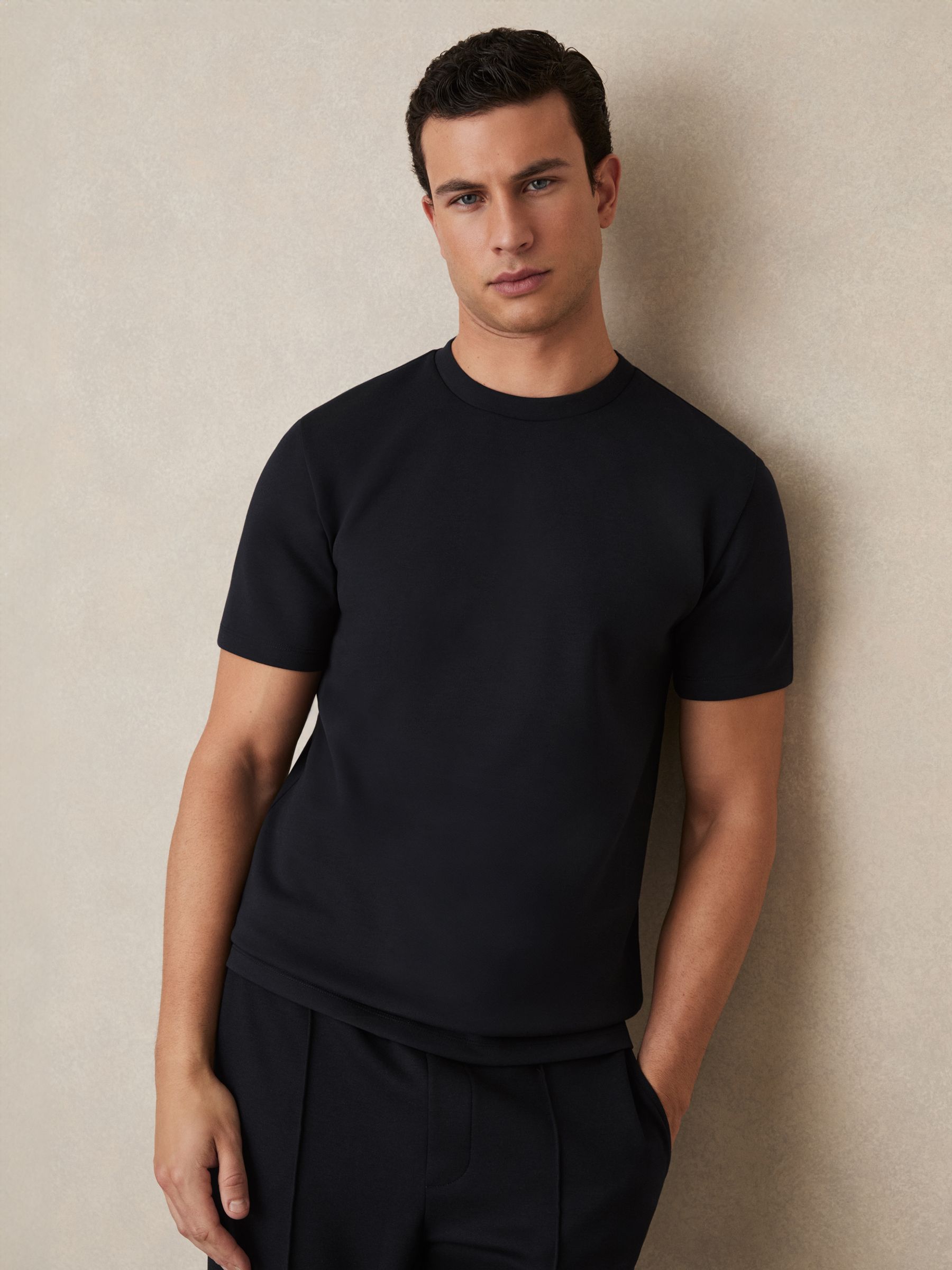 Interlock Jersey Crew Neck T-Shirt in Navy Blue