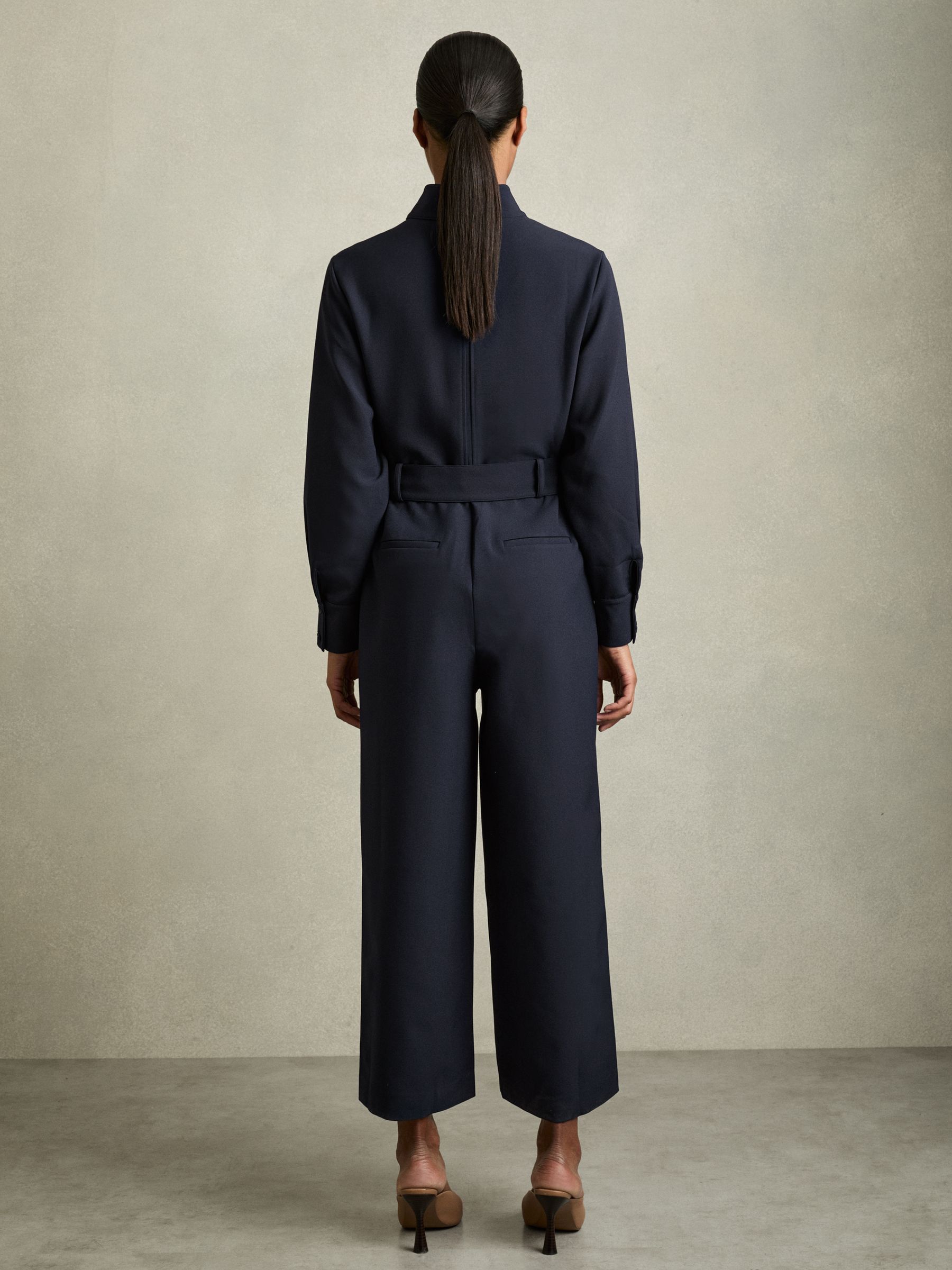 Tailored Wide Leg Utility Jumpsuit in Navy