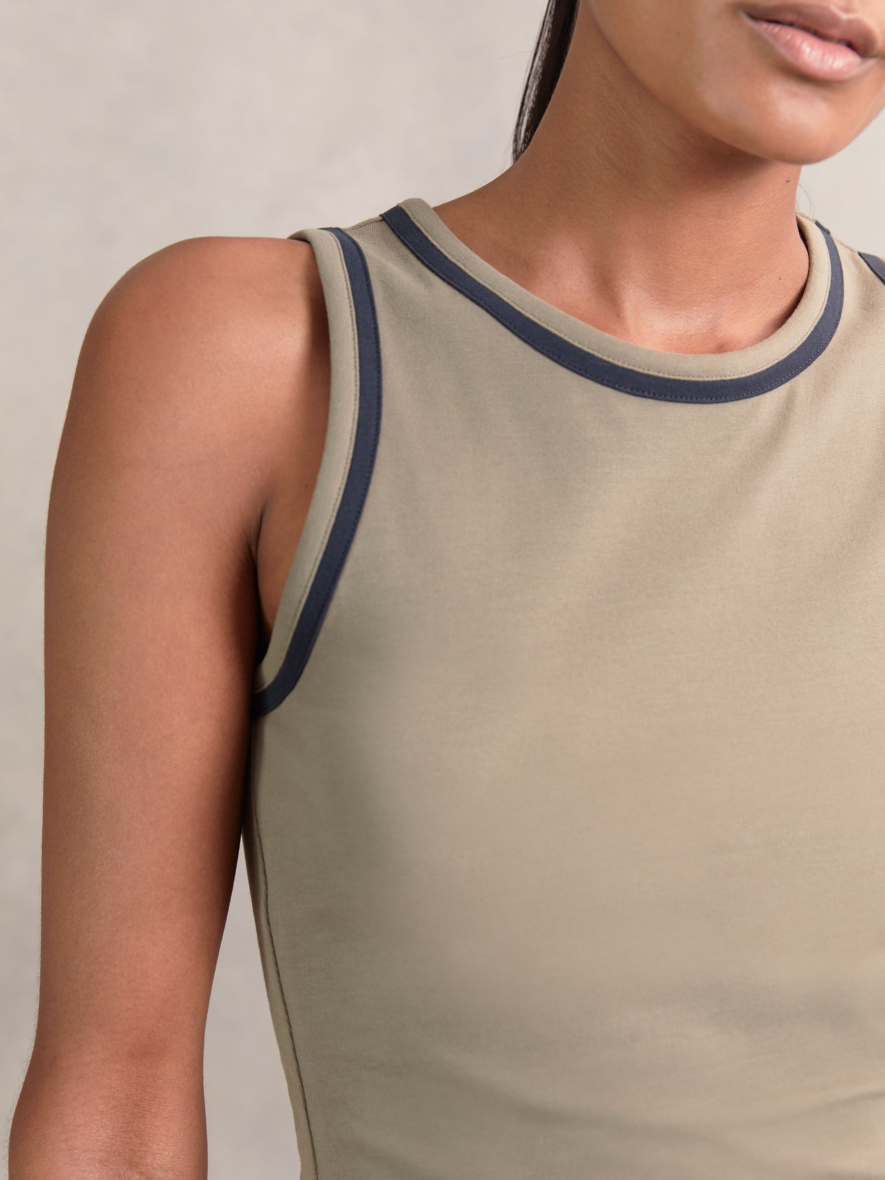 Stretch-Cotton Jersey Tipped Vest in Khaki Green/Navy