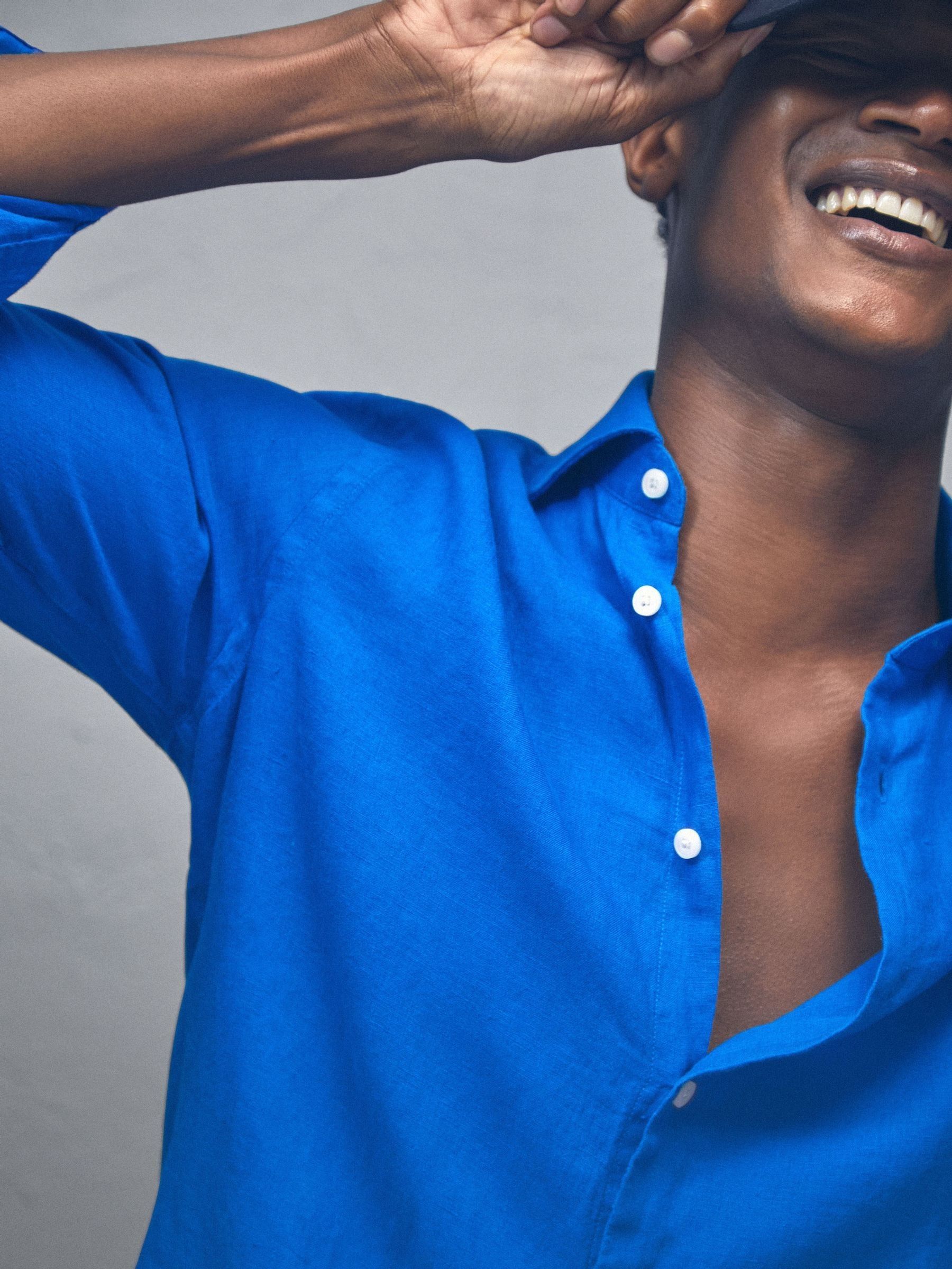 Linen Button-Through Shirt in Bright Blue