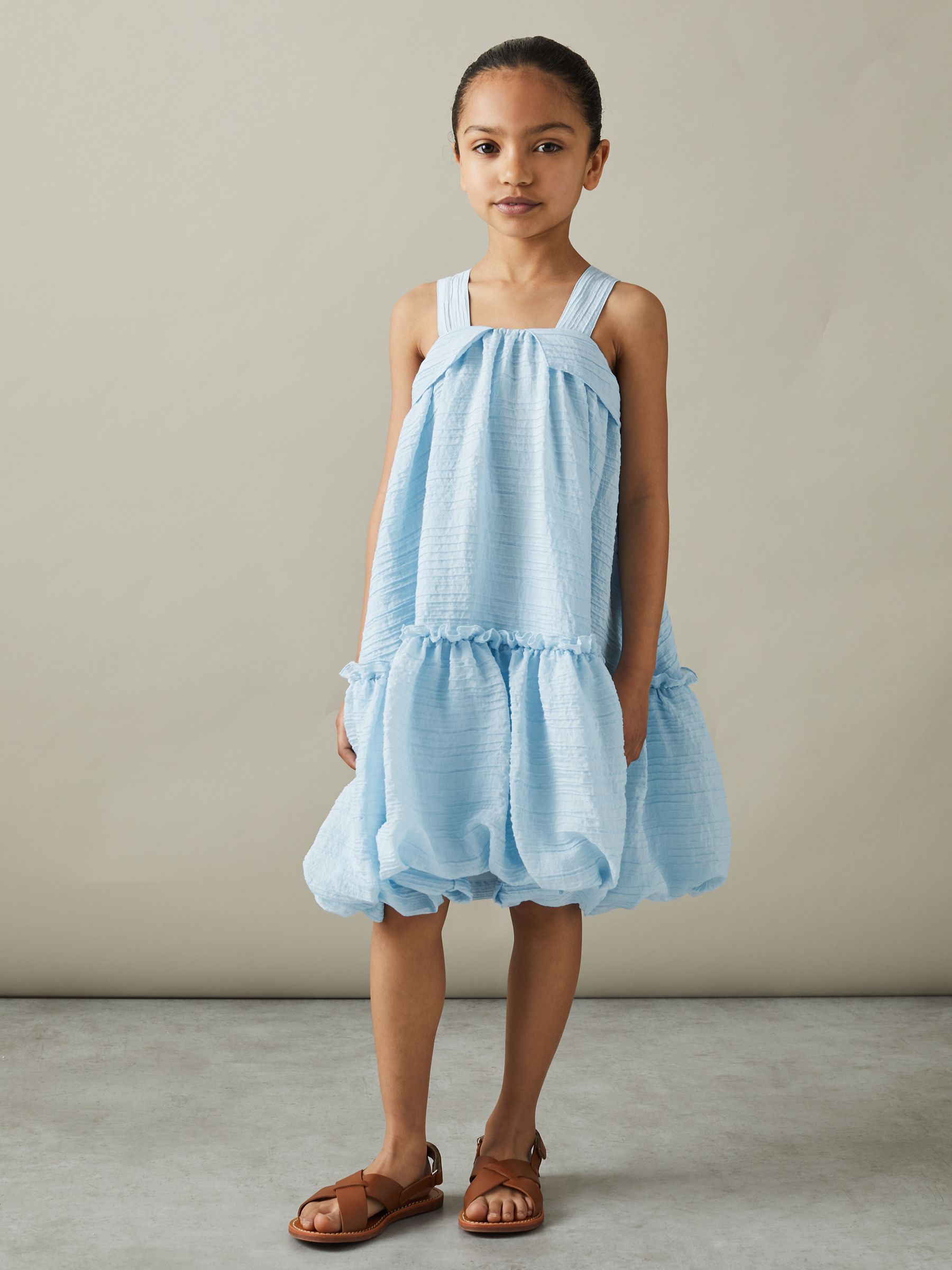 13-14 yrs Seersucker Bubble Hem Dress in Blue