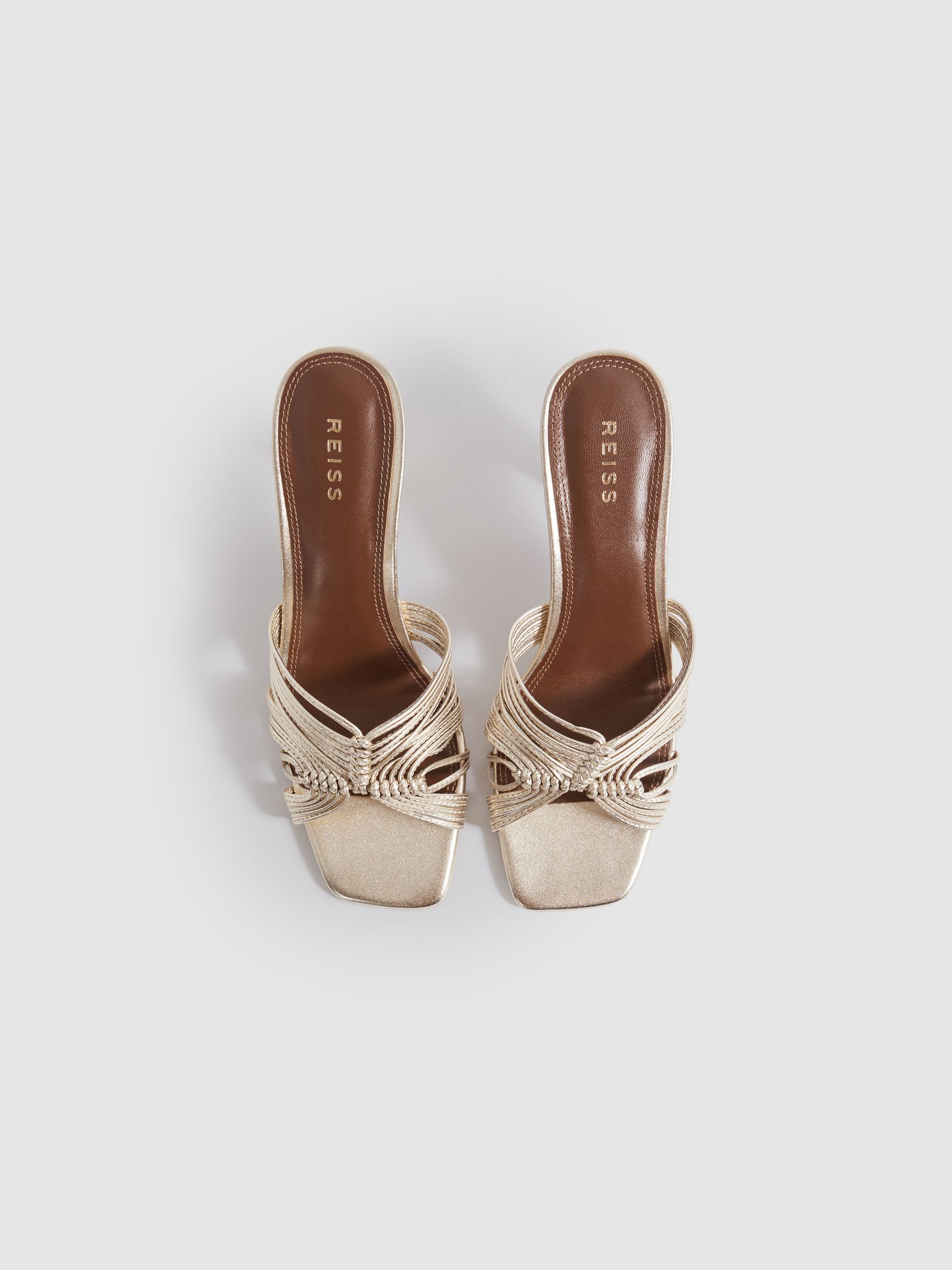 Leather Knot Detail Mules in Gold