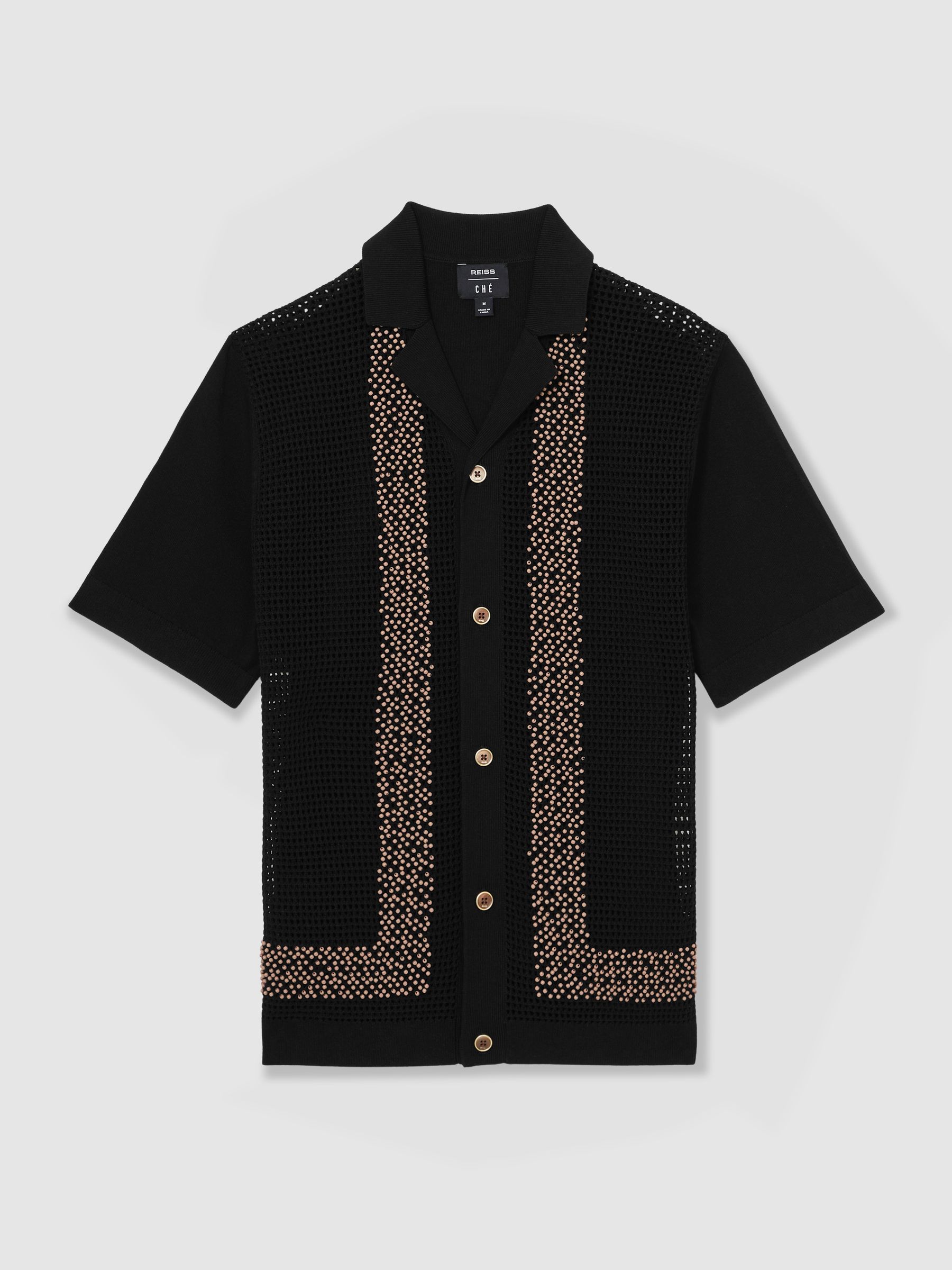 Reiss | Ché Beaded Crochet Shirt in Black