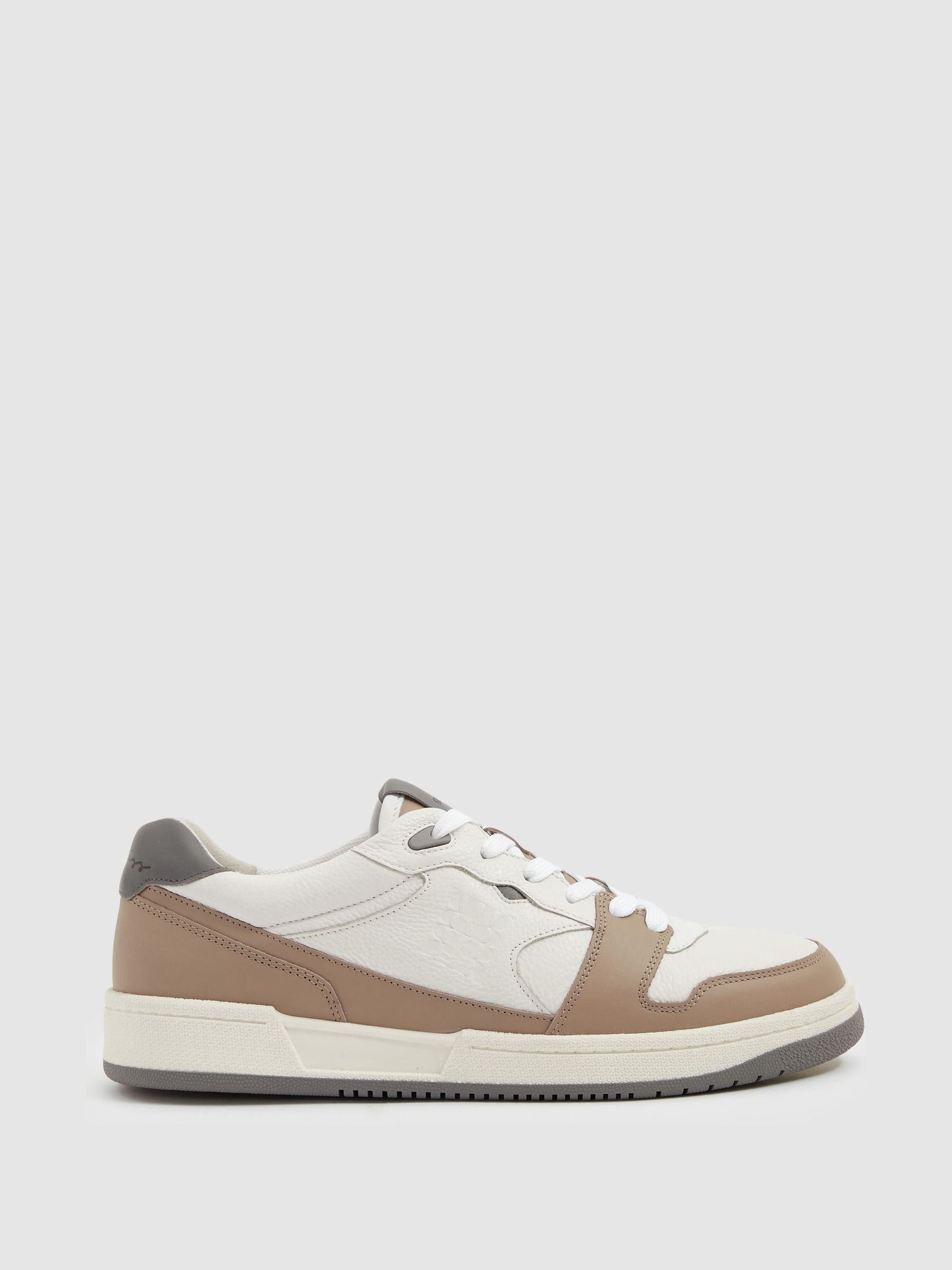 Leather Lace Up Trainers in Light Brown/White