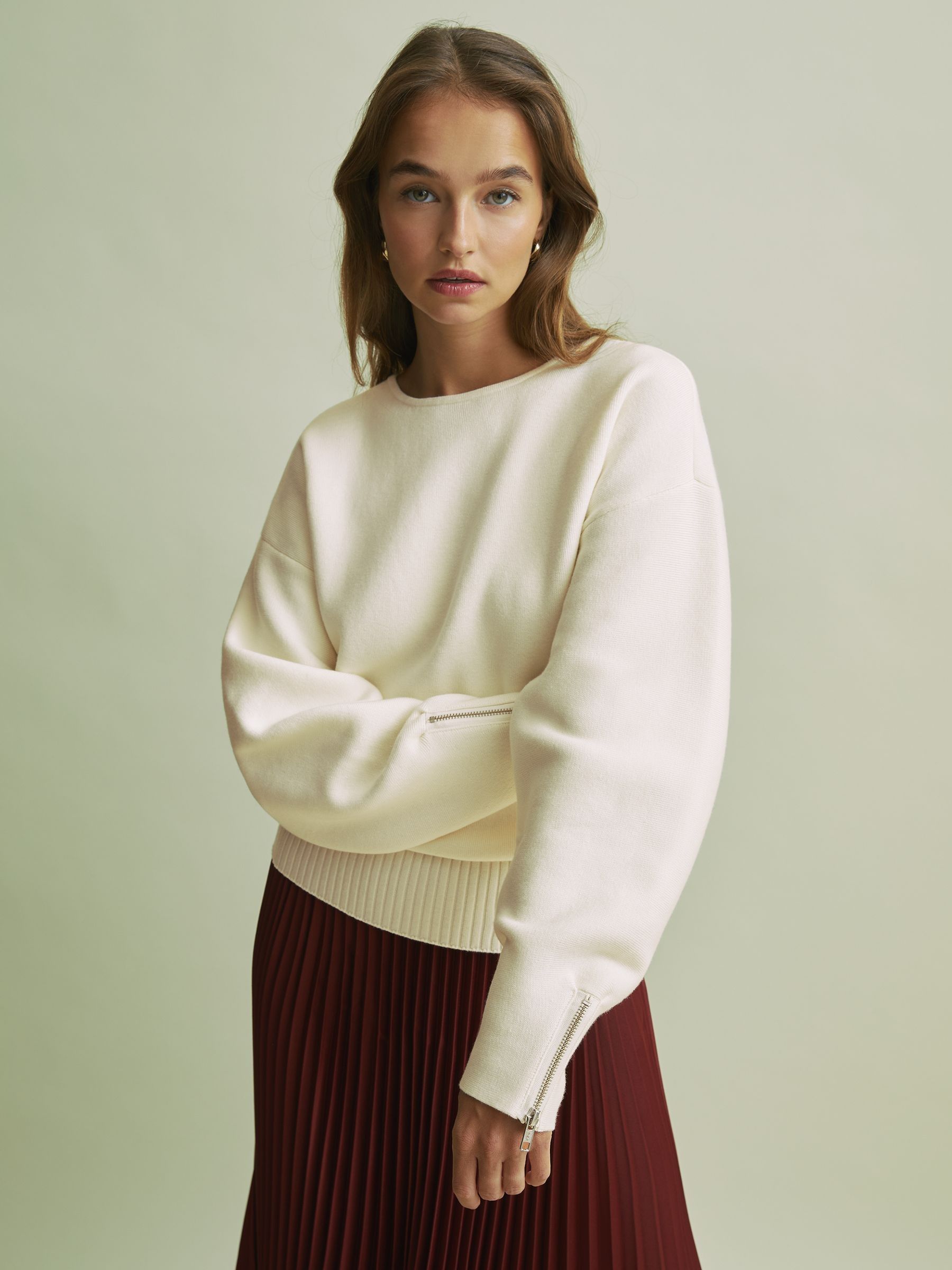 Florere Wool Blend Boxy Blouson Sleeve Jumper in Vanilla