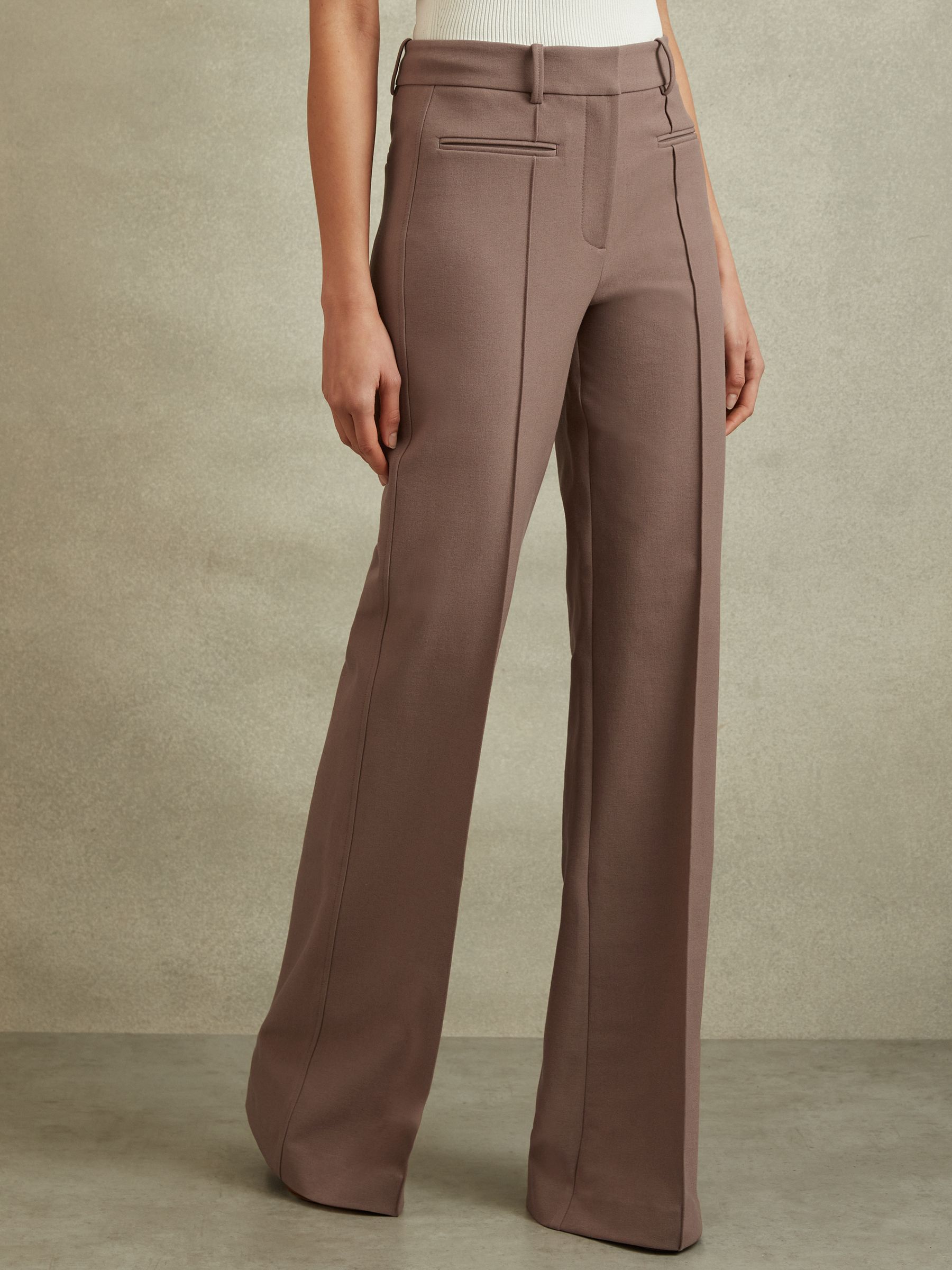 High Rise Flared Trousers in Mink Neutral