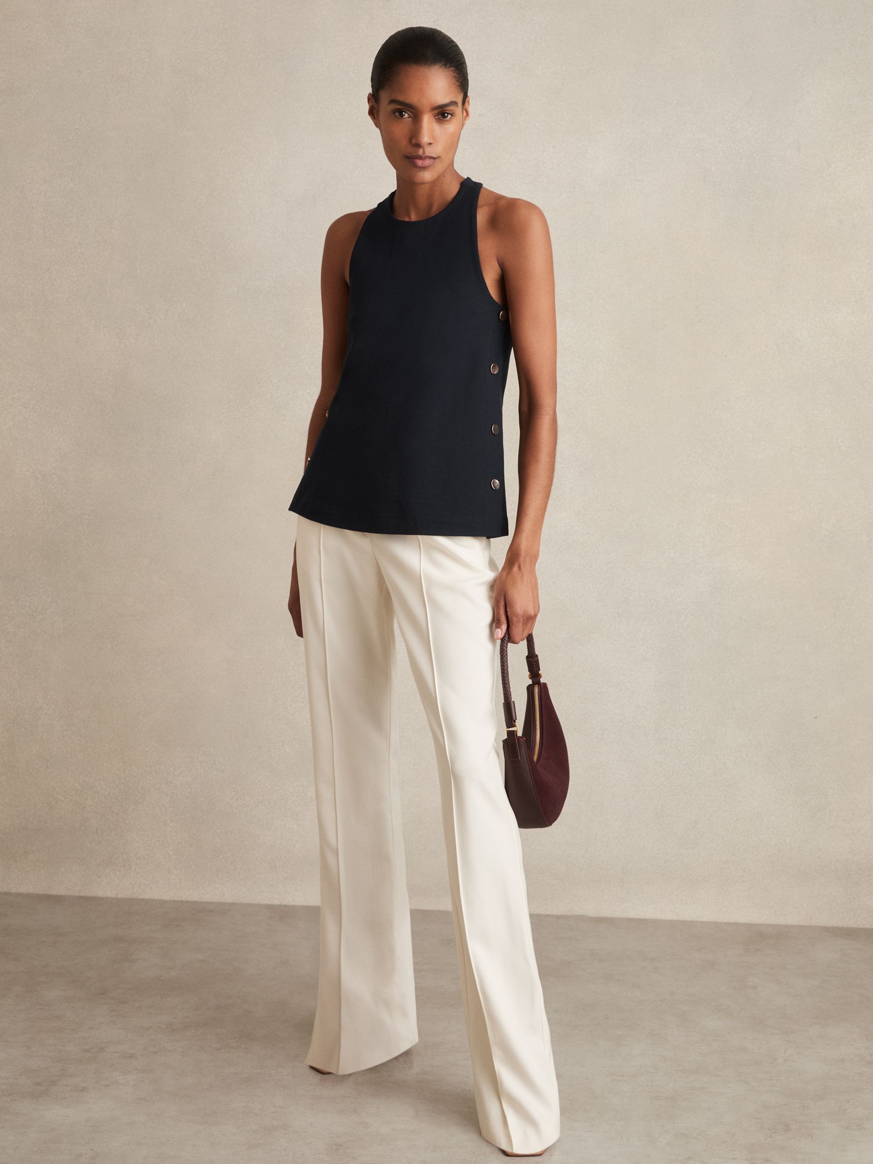 Button Side Sleeveless Top in Navy