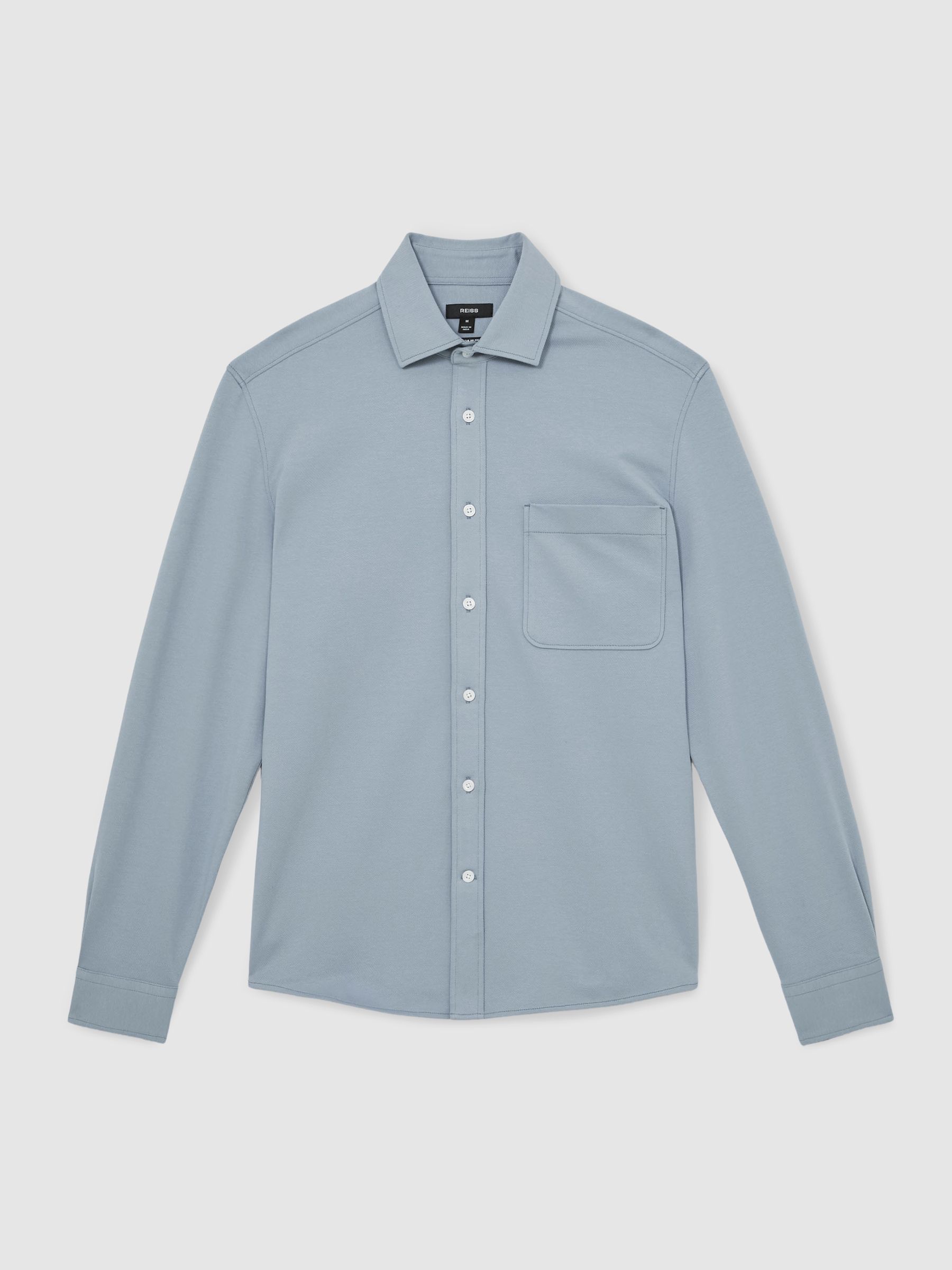 Cotton-Twill Cutaway-Collar Overshirt in Soft Blue