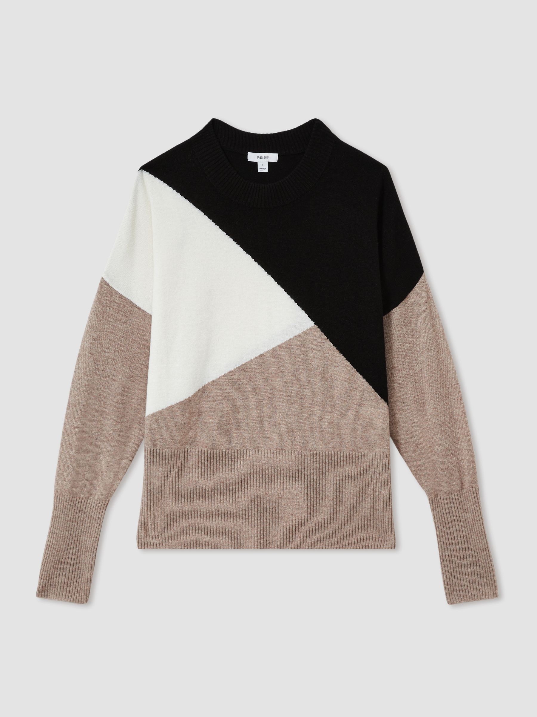 Geometric Colour-Block Jumper With Wool And Cashmere in Camel/Black