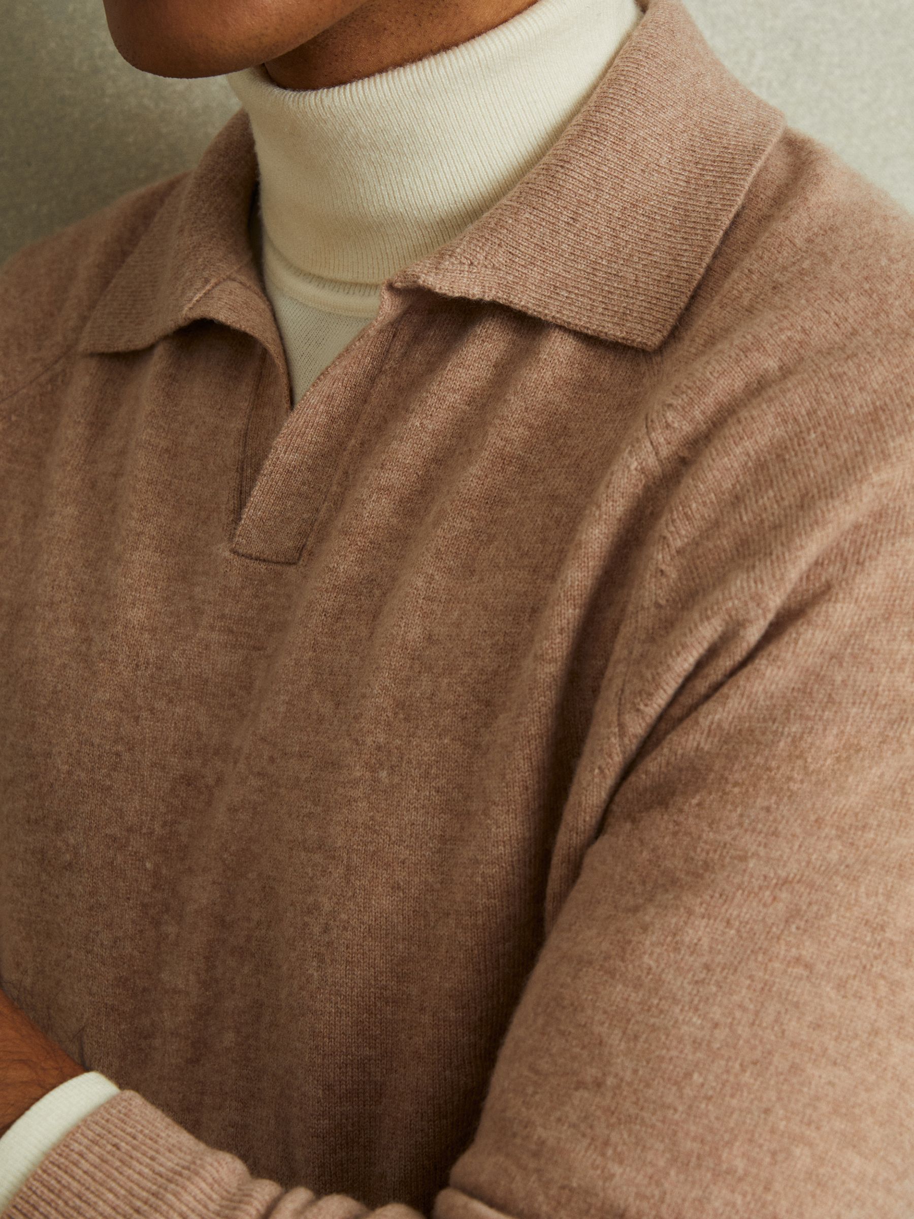 Wool-Cashmere Open-Collar Polo Shirt in Soft Camel