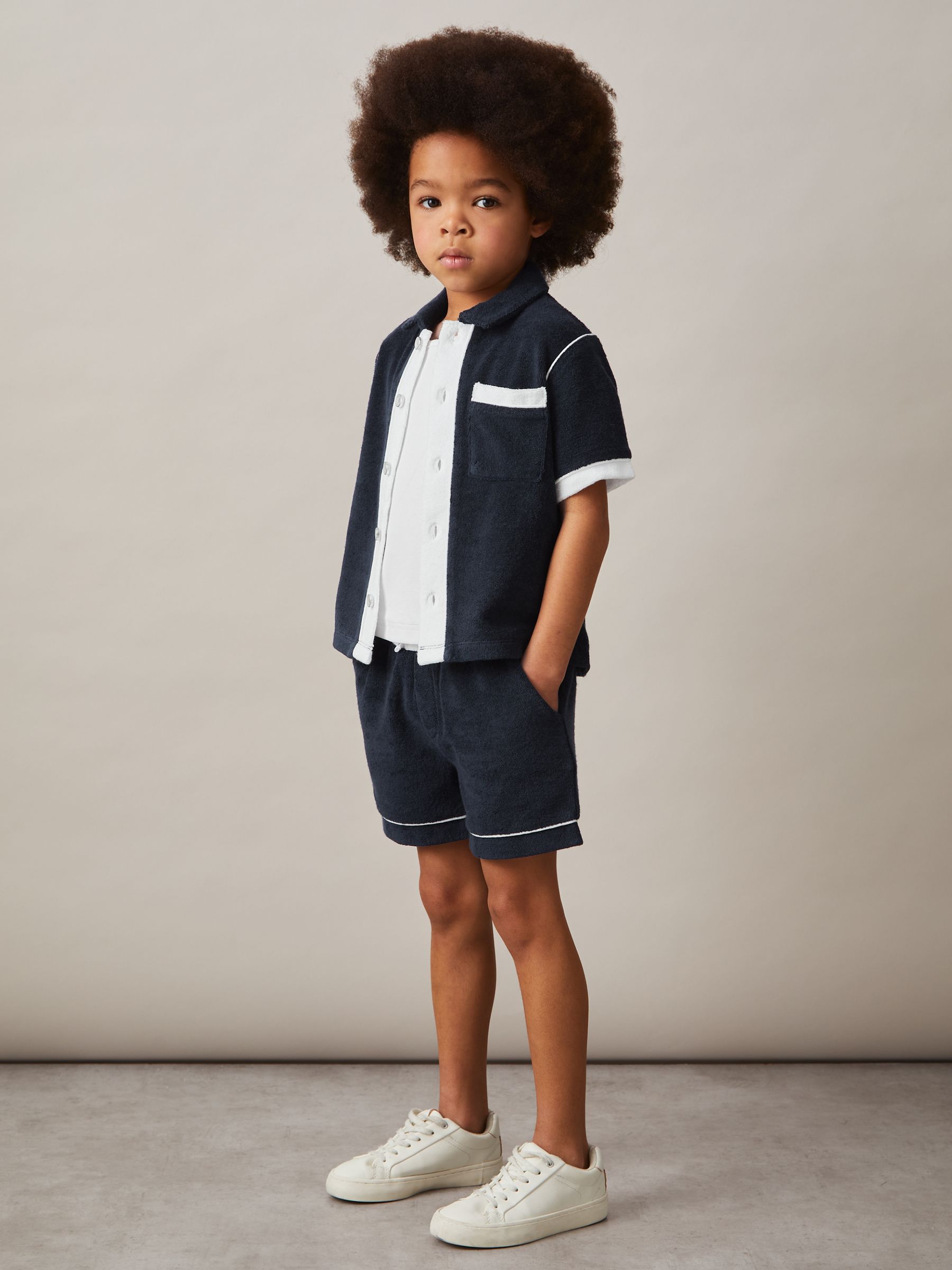 3-9 yrs Velour Colour-Block Shorts in Blue Multi