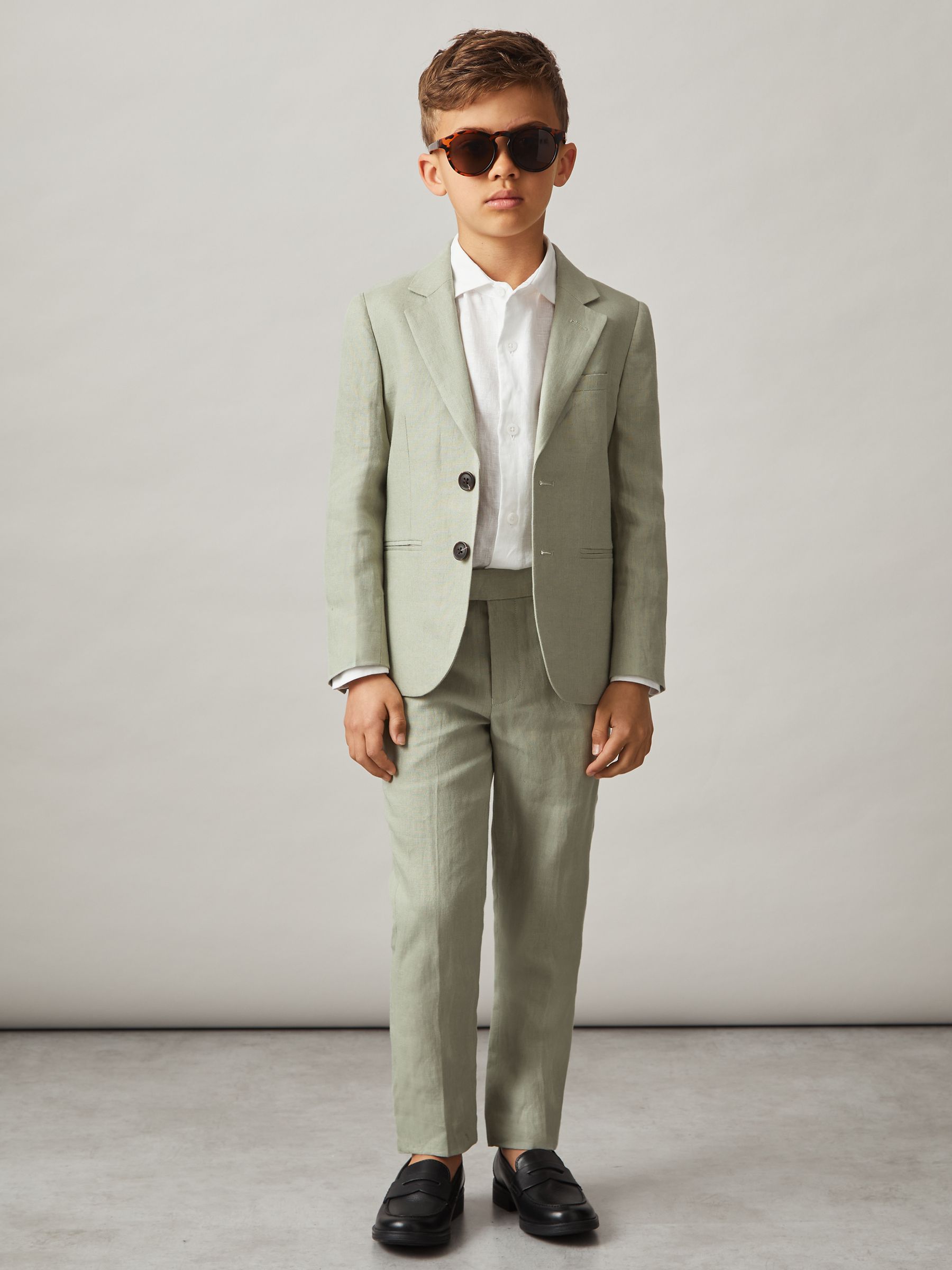 9-13 yrs Slim Fit Linen Adjustable Trousers in Apple