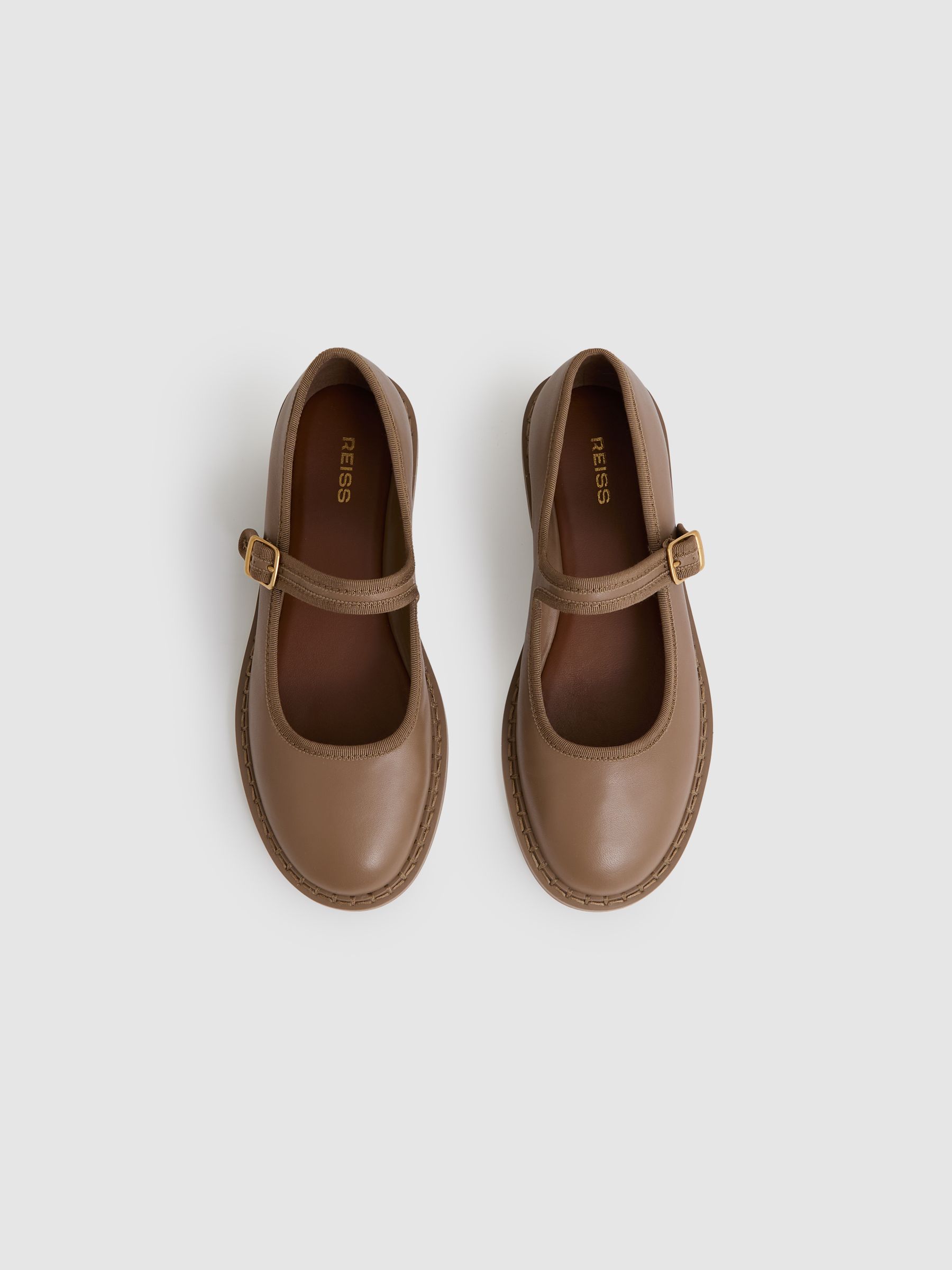 Leather Mary-Jane Shoes in Taupe