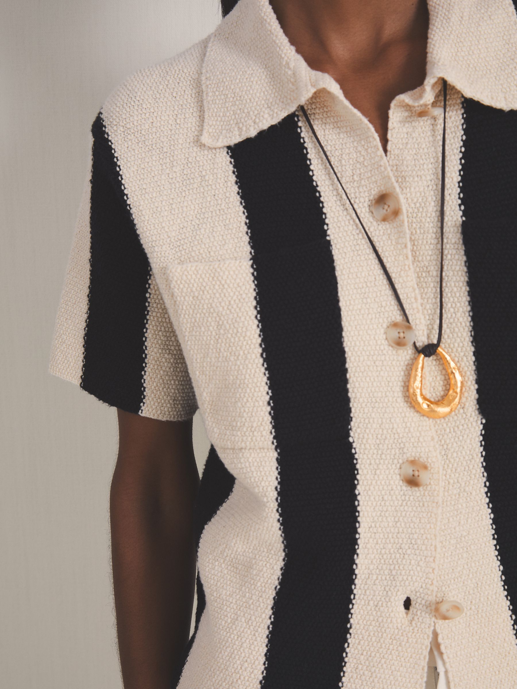 Reiss | Les 100 Ciels Stripe Knit Shirt in Black/Ivory