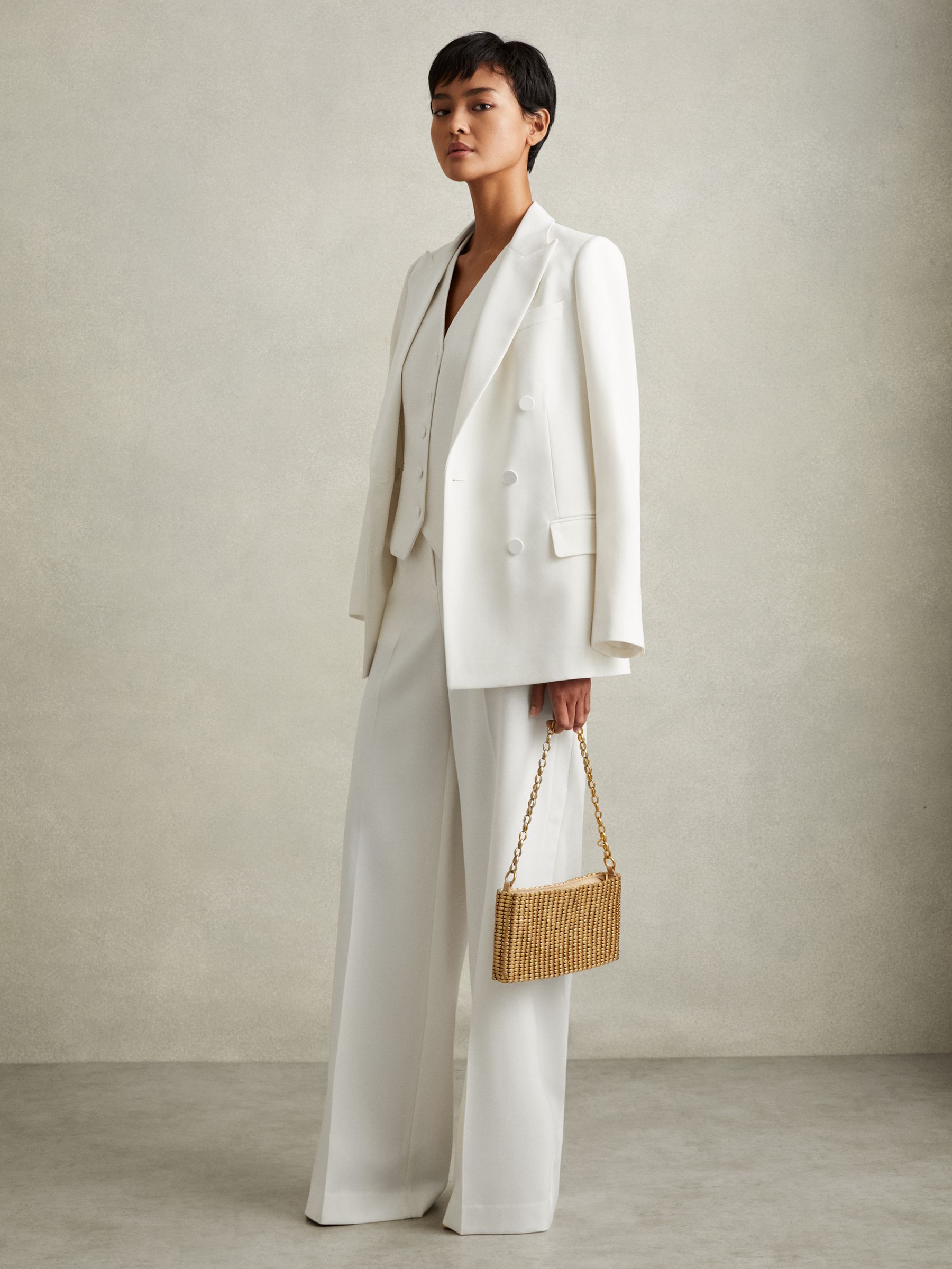 Petite Wool Blend Wide Leg Tux Trousers in White