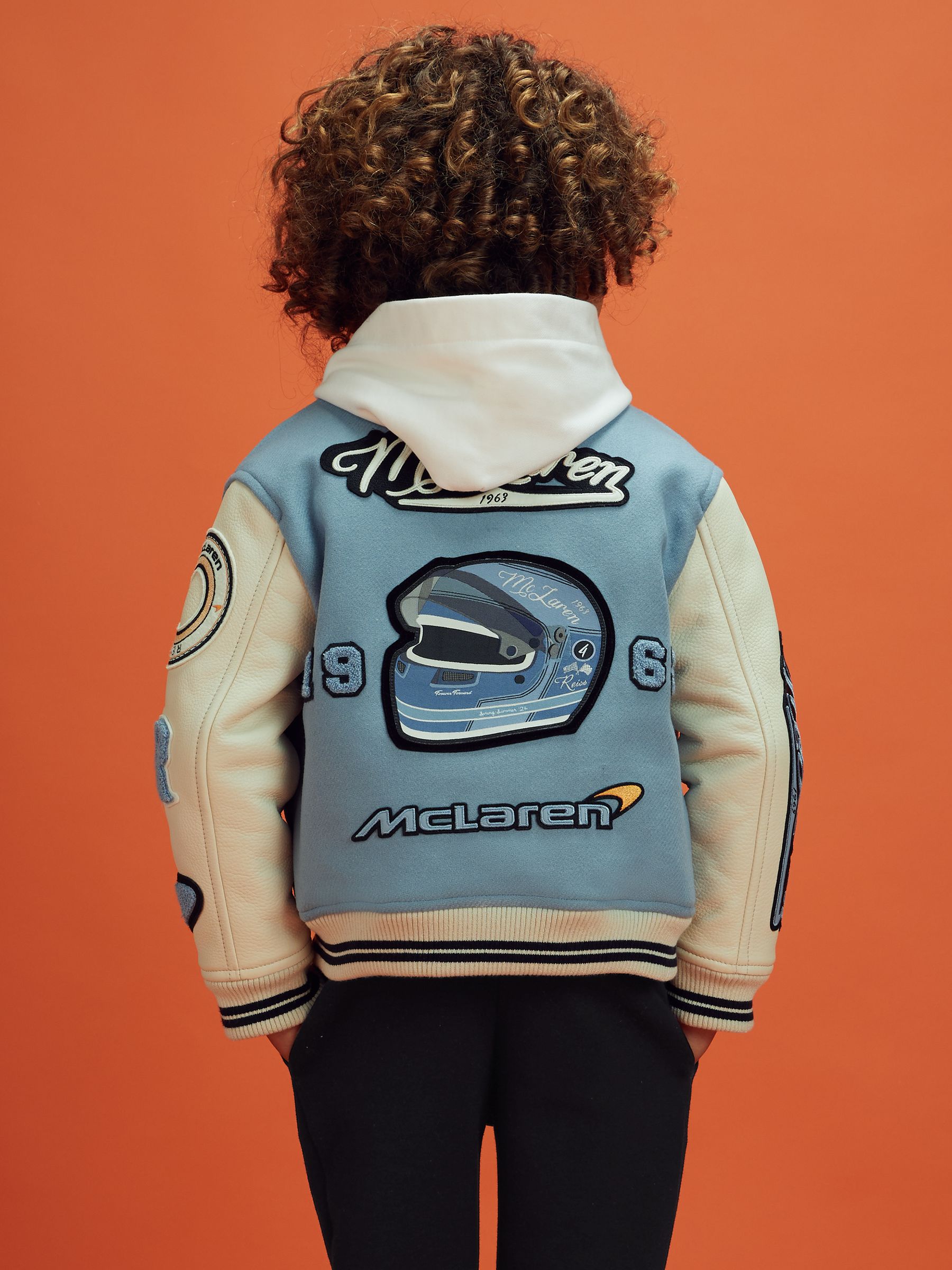 3-9 yrs McLaren F1 Leather Varsity Jacket in Airforce Blue/Ecru