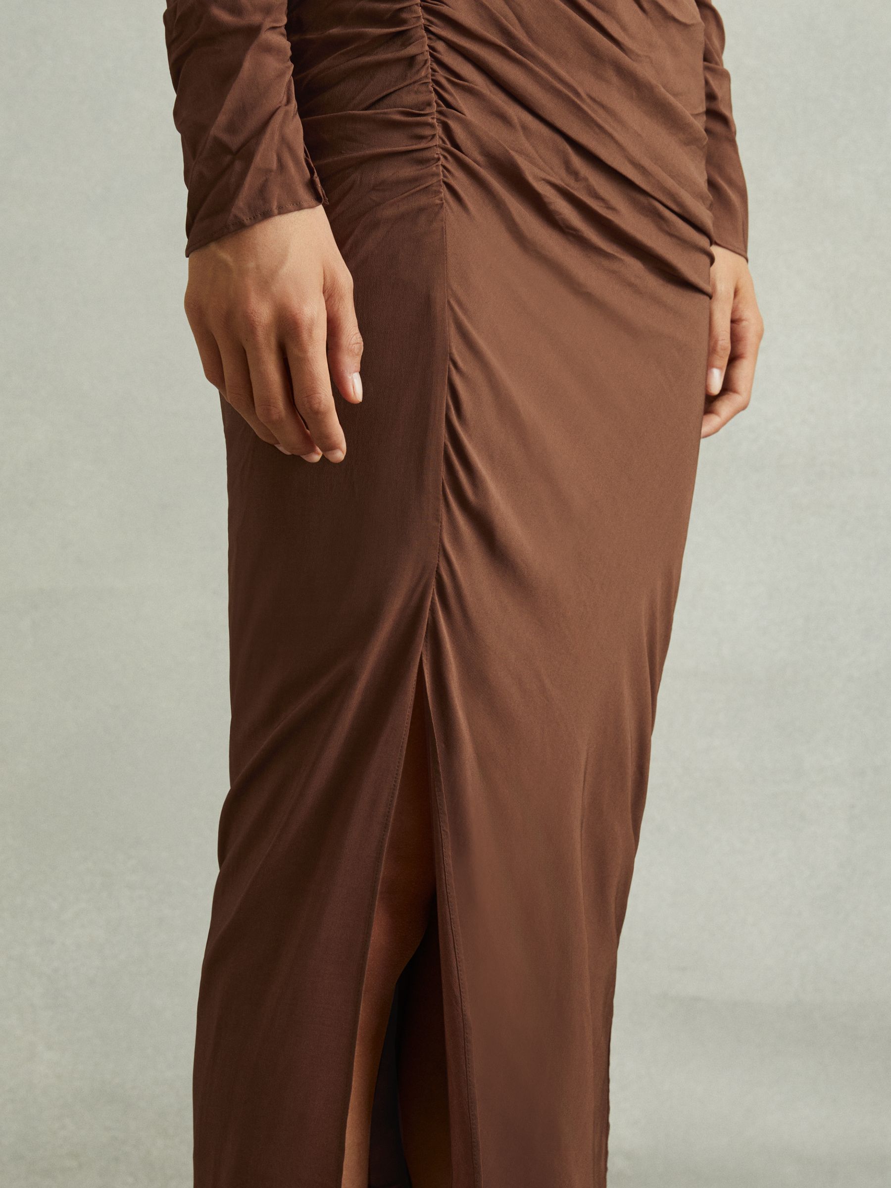 Kelly Chocolate Jersey Ruched Midi Dress