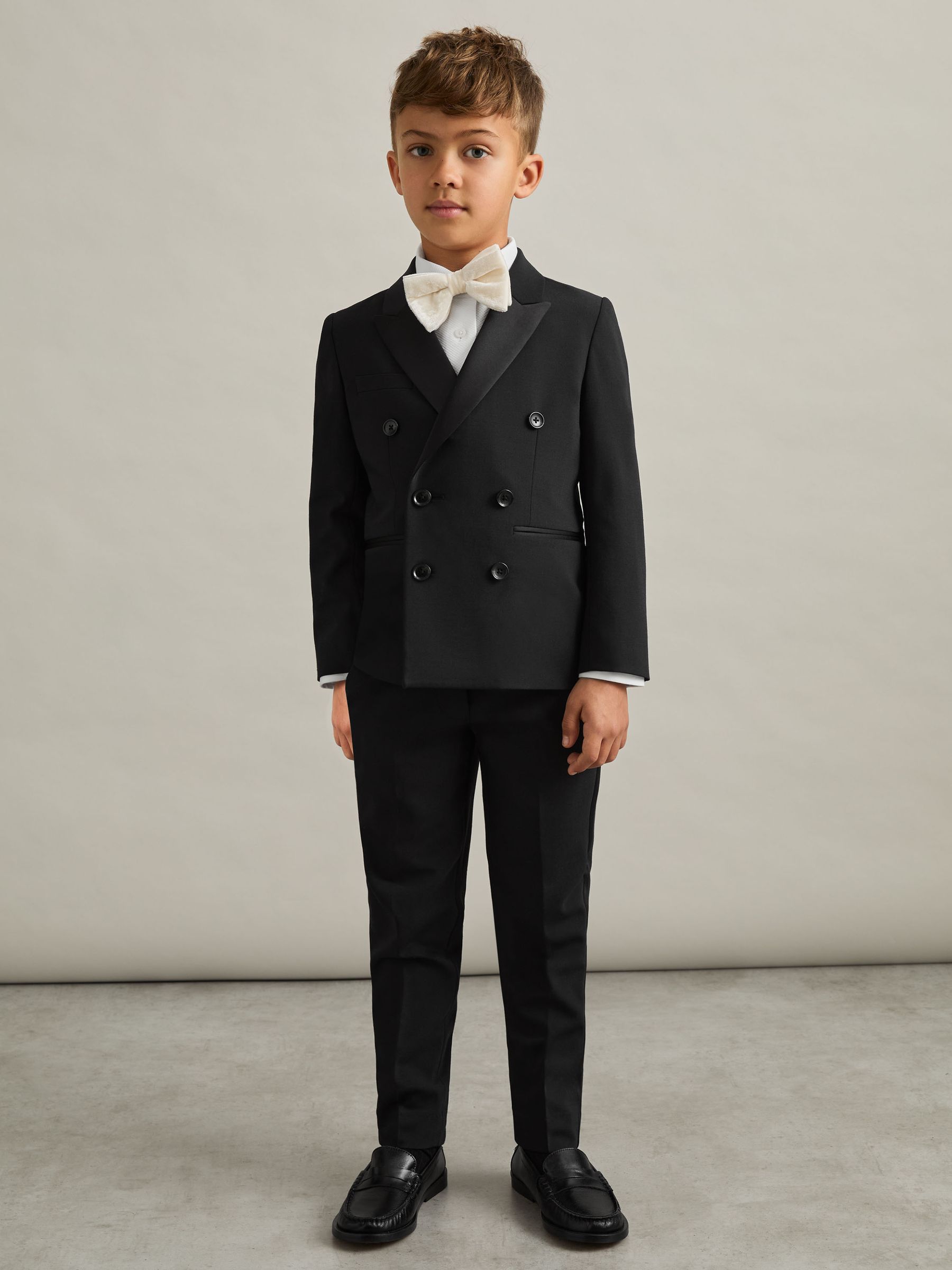 9-13 yrs Wool-Blend Double-Breasted Tuxedo Jacket in Black
