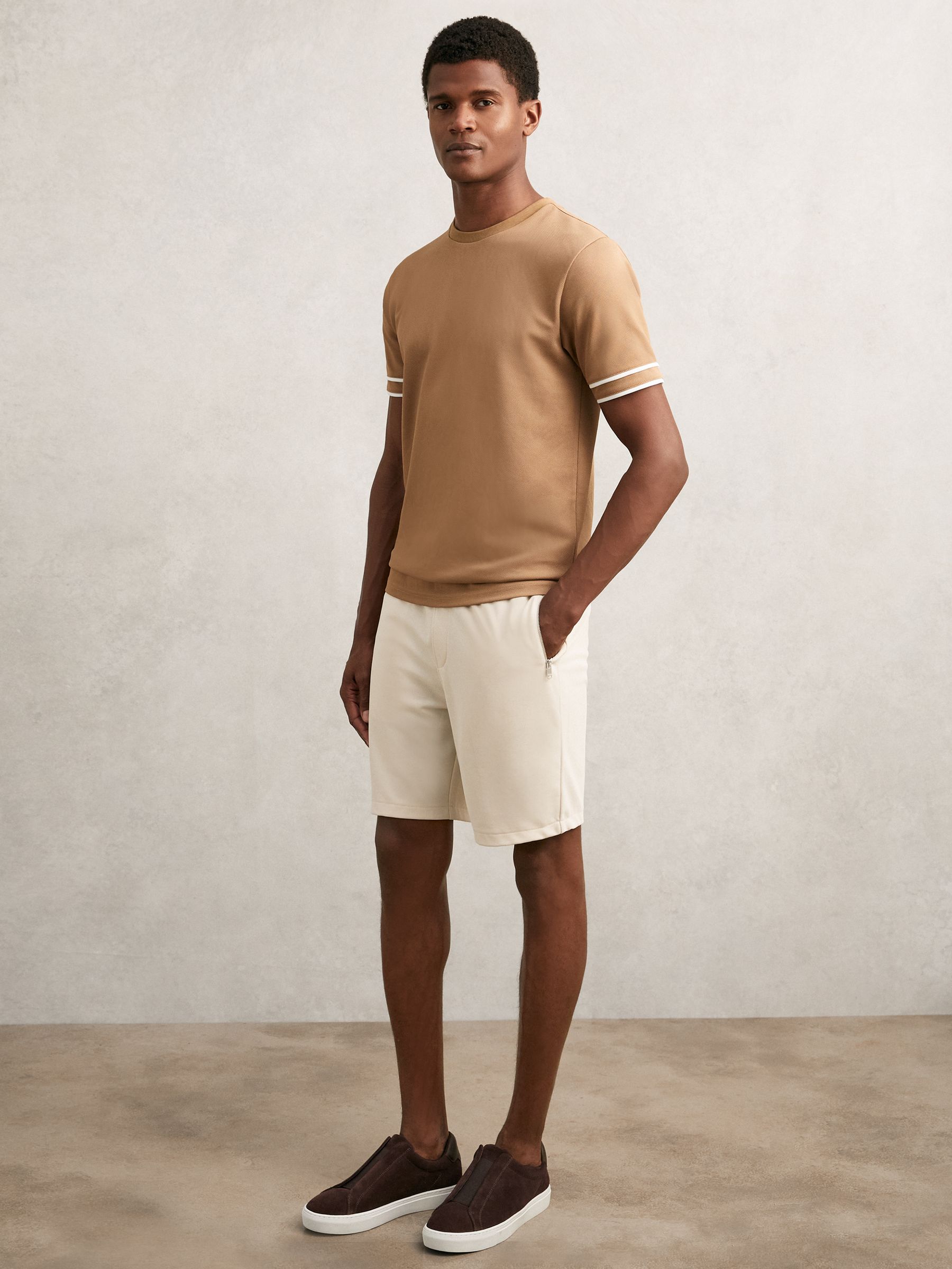 Textured Drawstring Shorts in Stone
